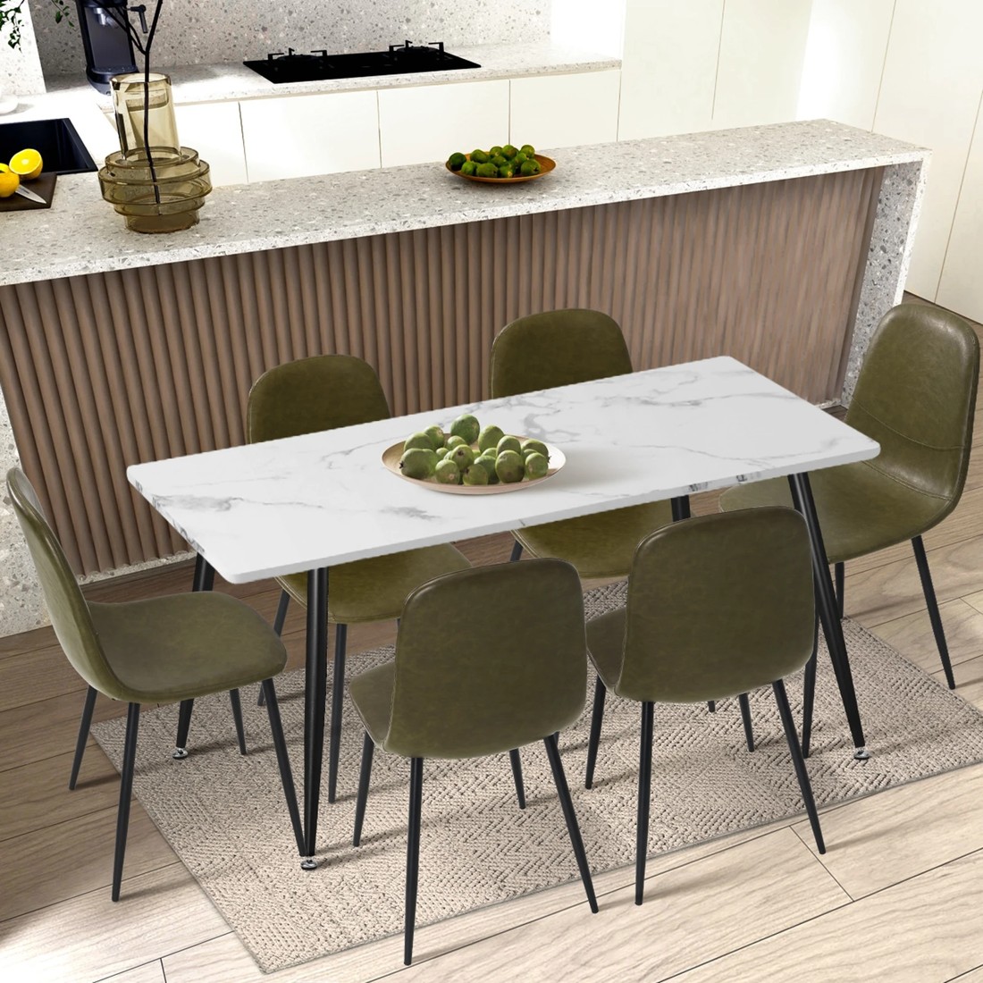 3 Oikiture 4x Dining Chairs Kitchen Accent Chair Lounge Room PU Leather - Green, 3 of 9