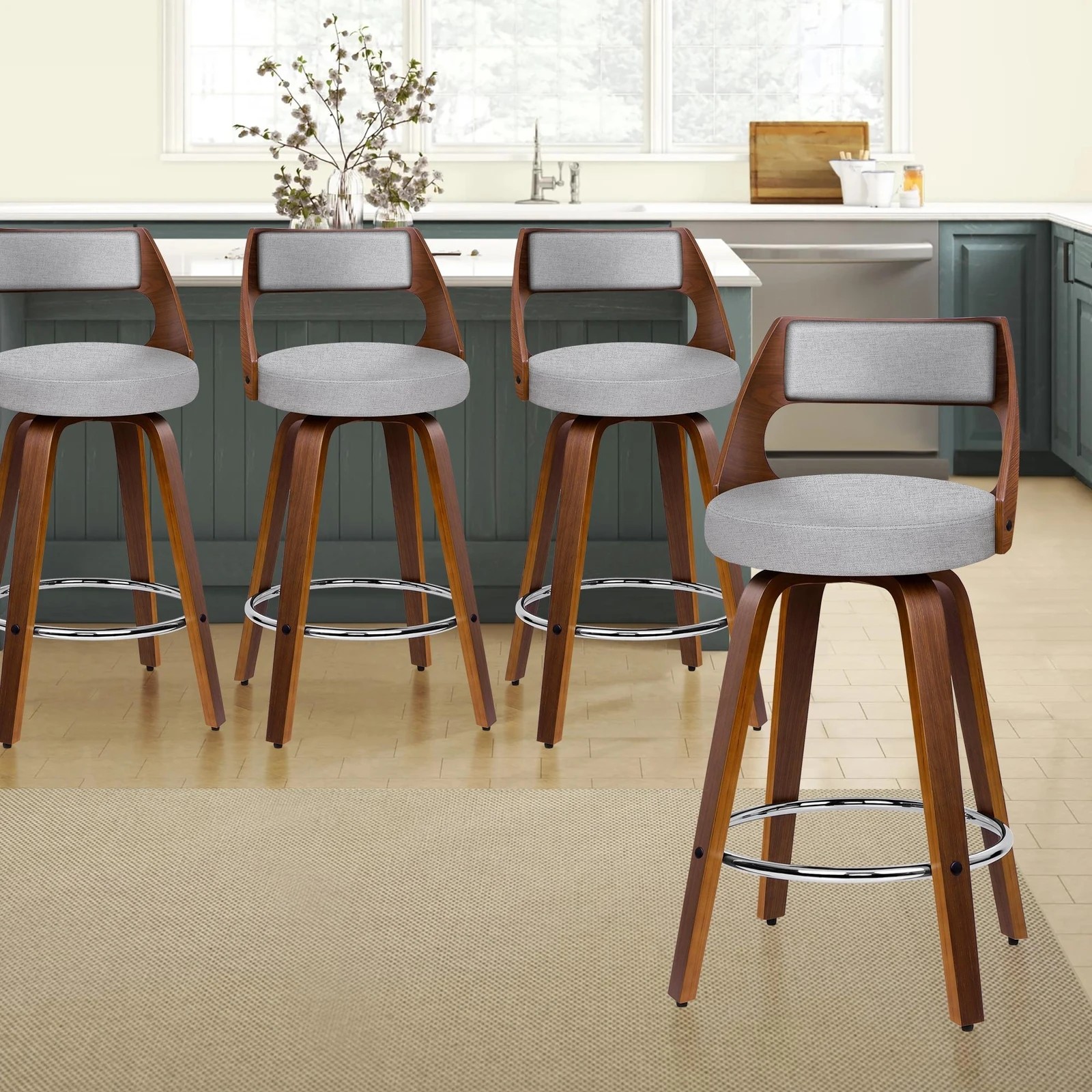 10 Alfordson 4x Swivel Bar Stools 65cm Eden Kitchen Dining Chair Wooden - Grey, 10 of 10