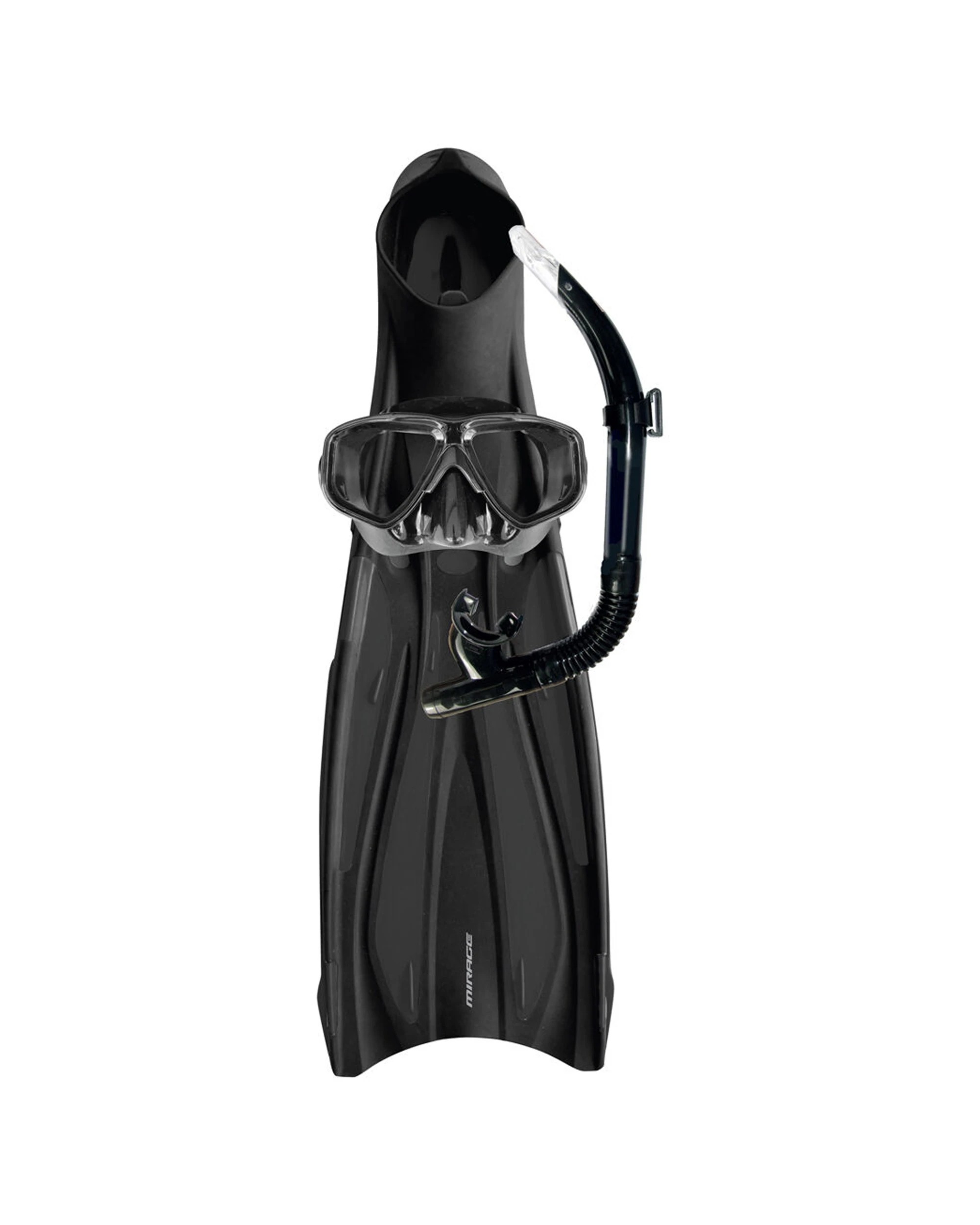 1 Mirage 4pc Barracuda Snorkelling Mask Snorkel Fins Set XL - Black