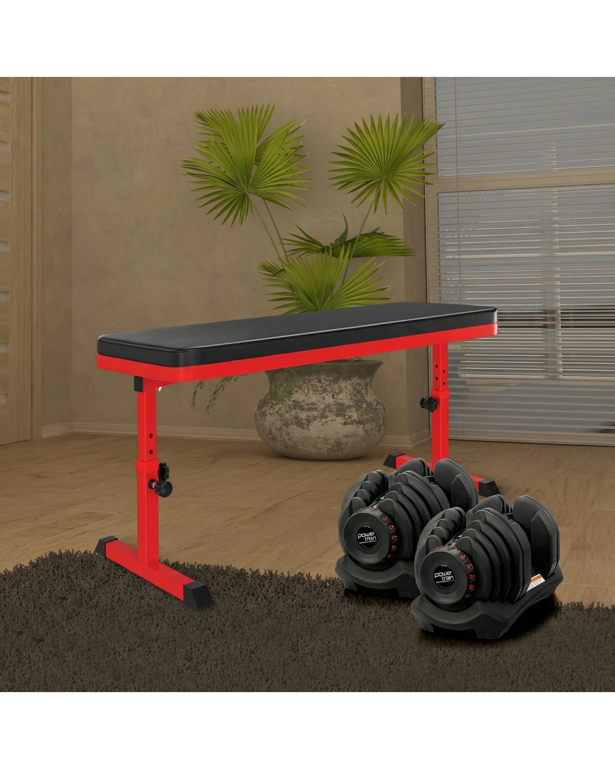 5 Powertrain 80KG Adjustable Dumbbell Set with Height Variable Bench - Black, 5 of 10