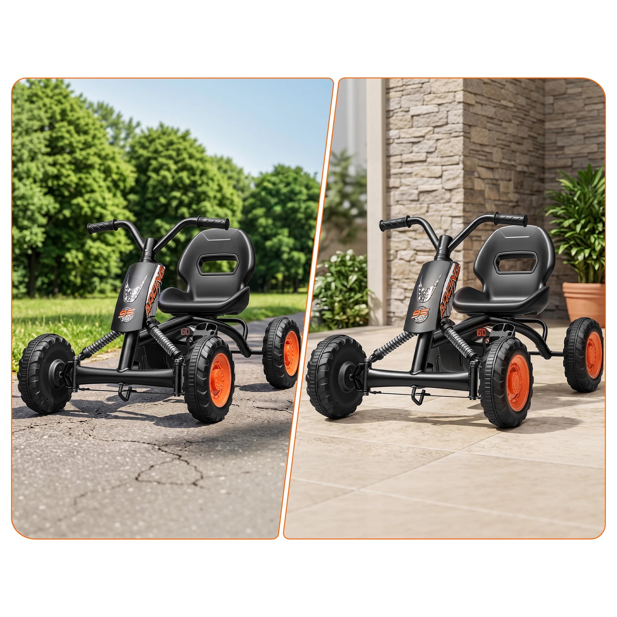 6 Rigo Pedal Go Kart Kids with Plastic Wheels Forward Reverse 84cm - Black, 6 of 9