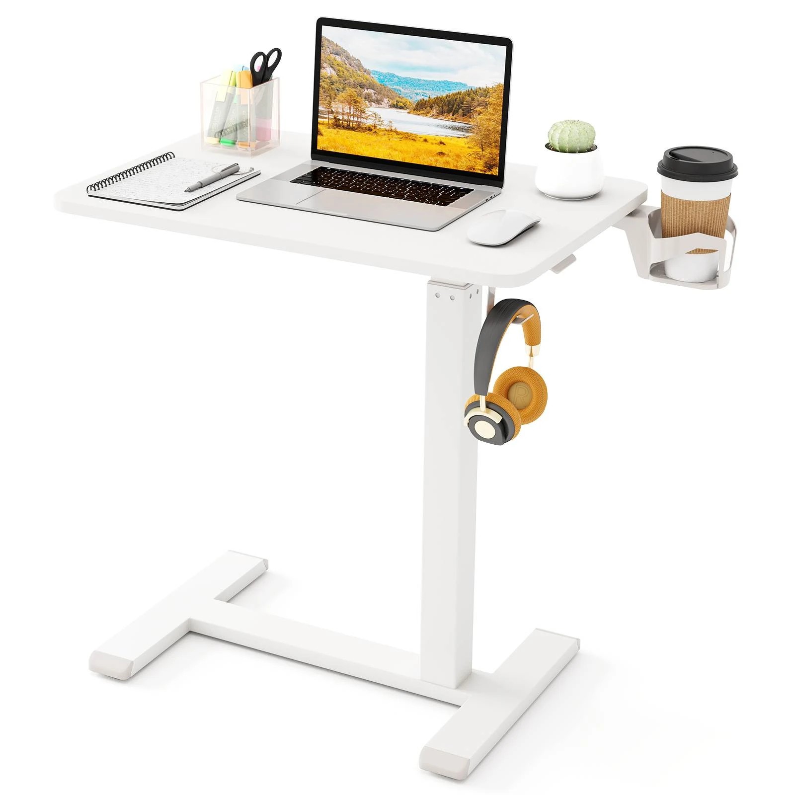 5 Costway Mobile Standing Desk Height Adjustable Overbed Bedside Table Rolling Study Desk - White, 5 of 5
