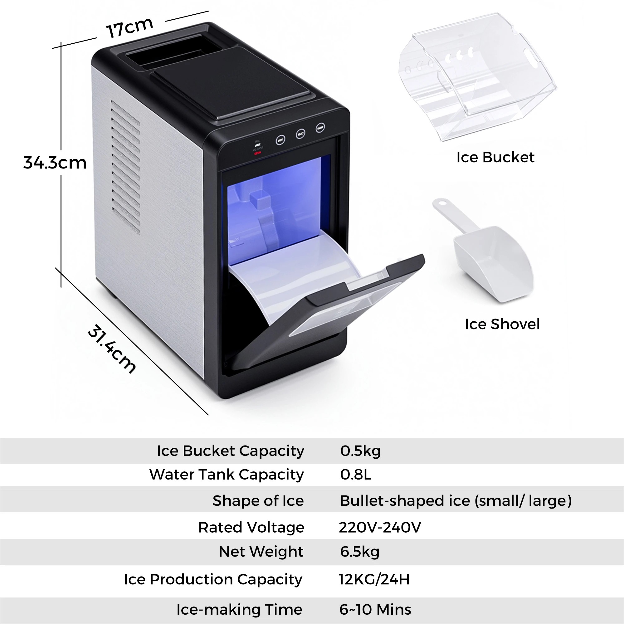 3 Advwin Bullet Ice Maker, 12kg Ice Maker Machine w/Self Cleaning, 3 of 7