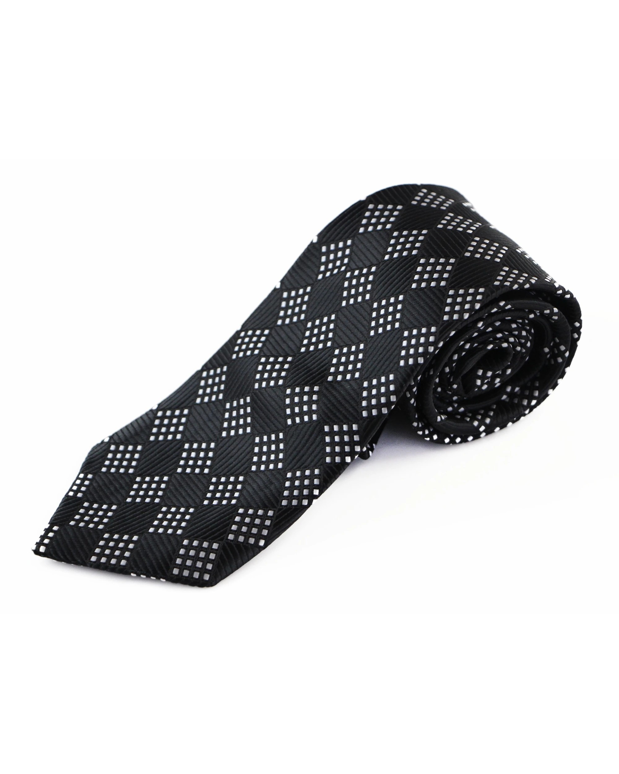 2 Zasel Mens Black & White Square Patterned 8cm Neck Tie, 2 of 2