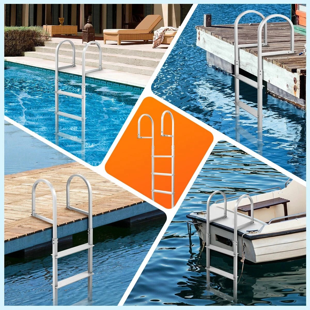 4 OGL 4-Step Boat Dock Pool Ladder Removable Aluminium Stairs, 4 of 7