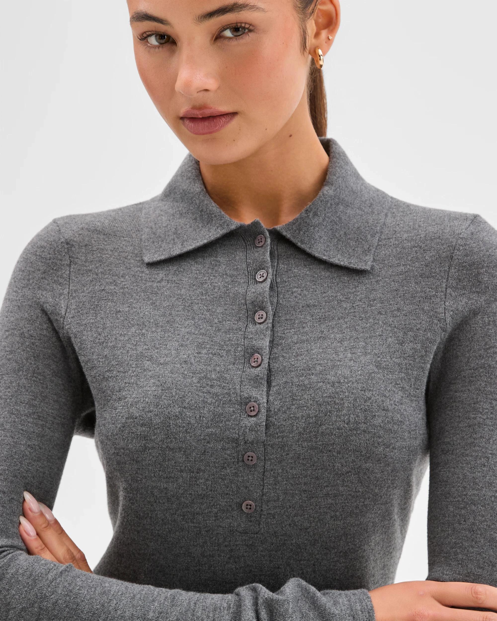 5 Lily Loves Long Sleeve Knit Polo Top GRAPHITE MARLE, 5 of 7