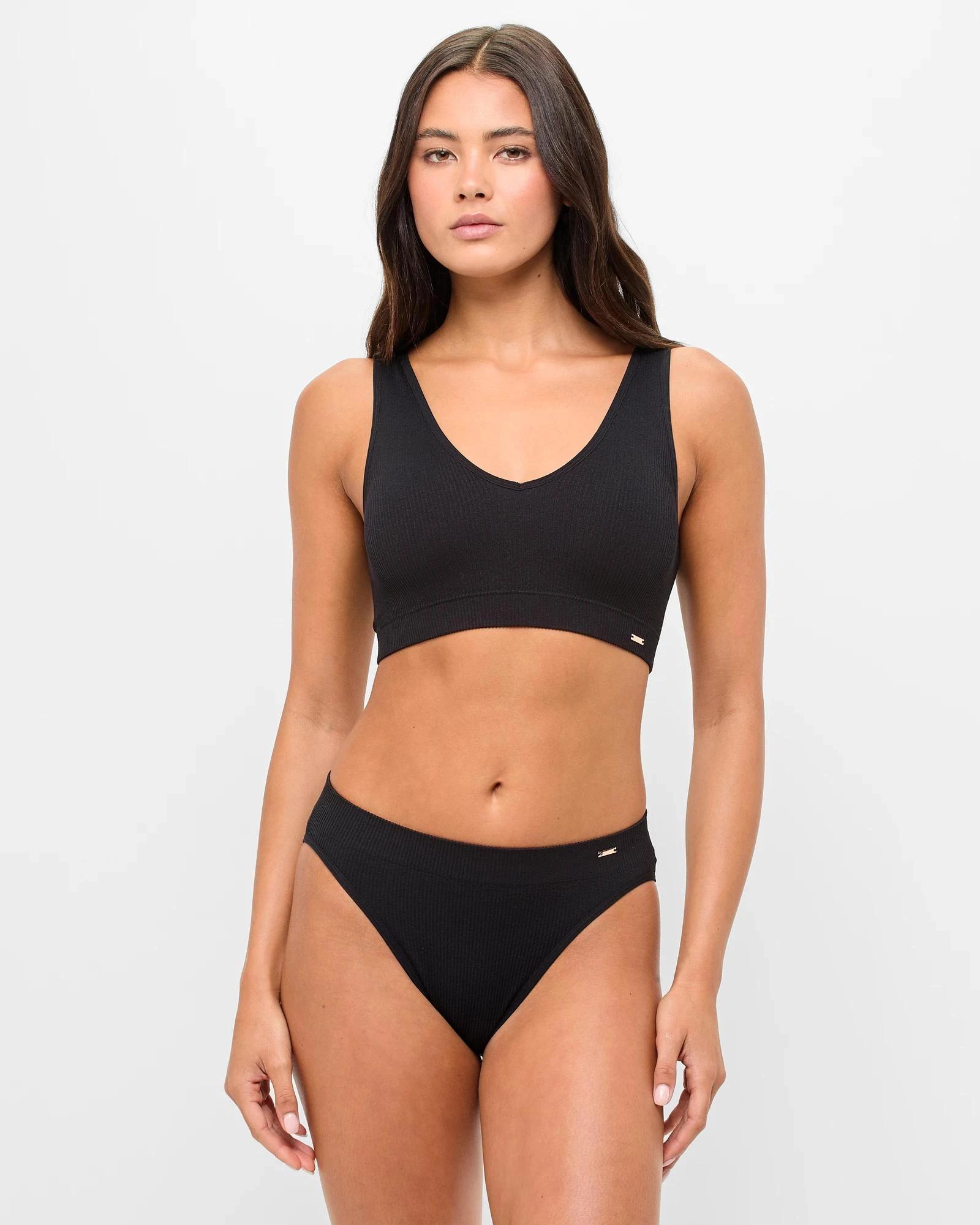 2 Ribbed Seamfree Plunge Crop Top - Lily Loves BLACK, 2 of 4