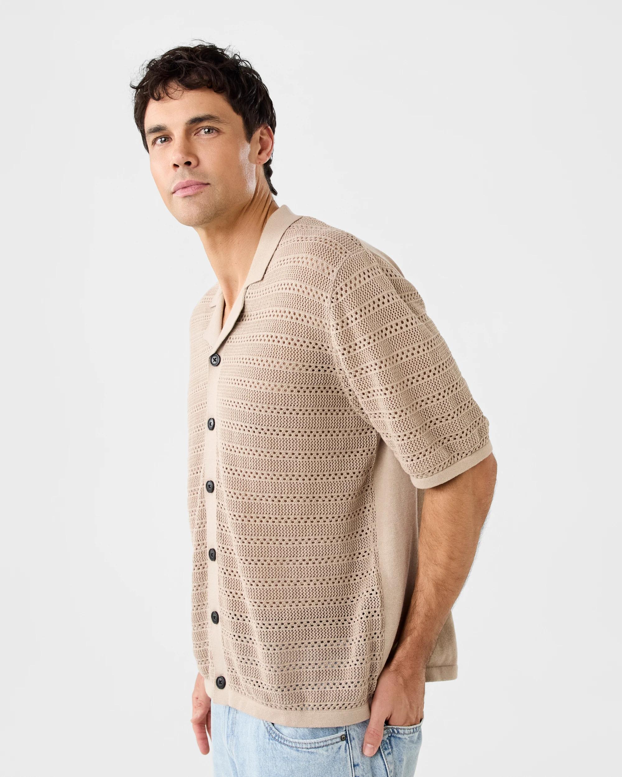 2 Short Sleeve Textured Knit Shirt Bge Sand, 2 of 6
