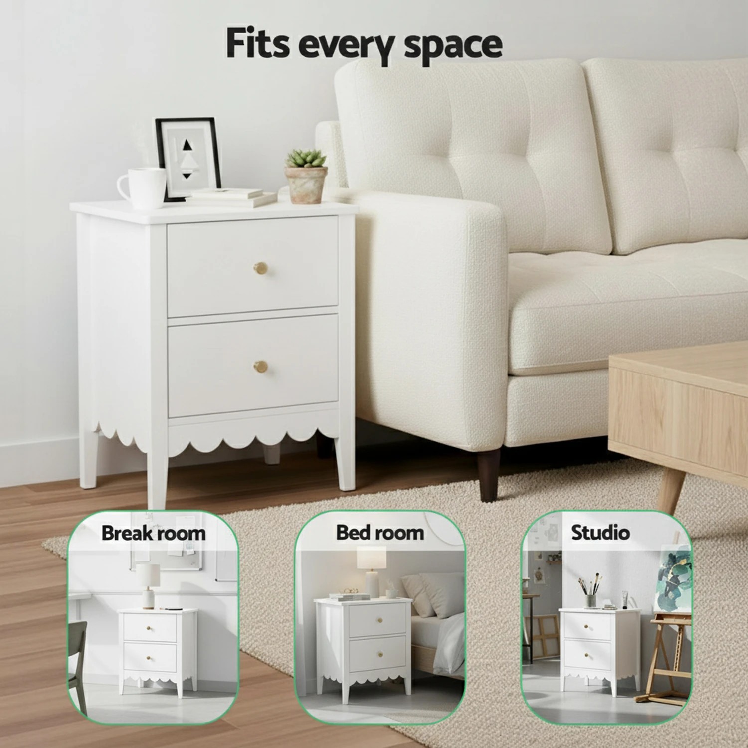 7 Artiss Bedside Table 2 Drawers Bedroom Storage Nightstand - White, 7 of 7