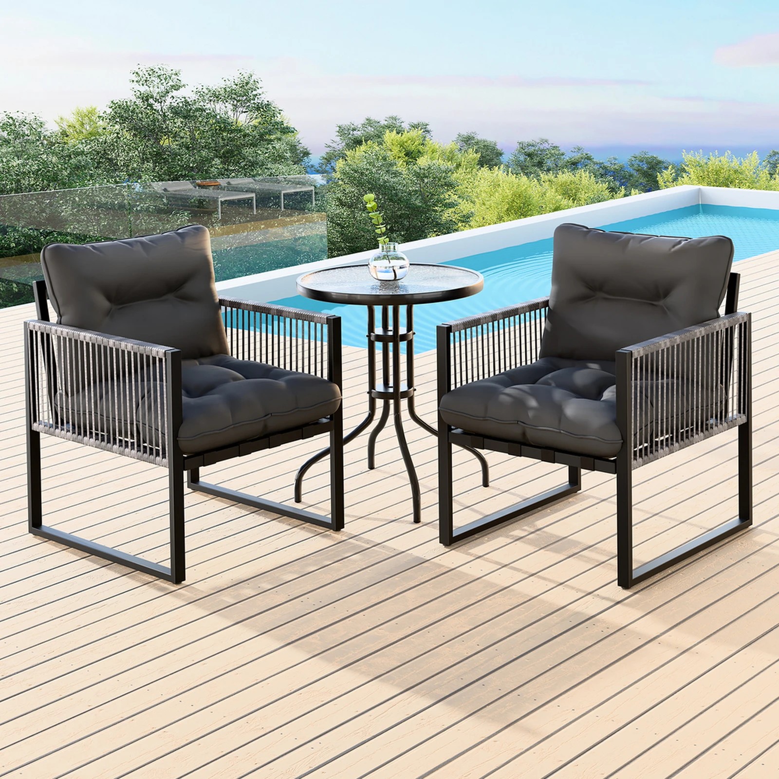10 Alfordson Outdoor Furniture Patio Set Glass Side Table Lounge Chairs Garden - Grey, 10 of 10