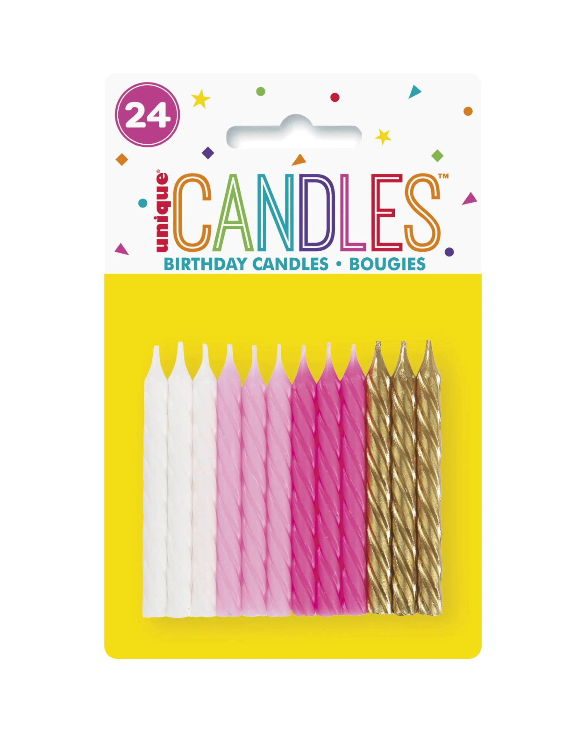 1 Unique Pink White and Gold Spiral Candles Pack of 24 - Pink, 1 of 1