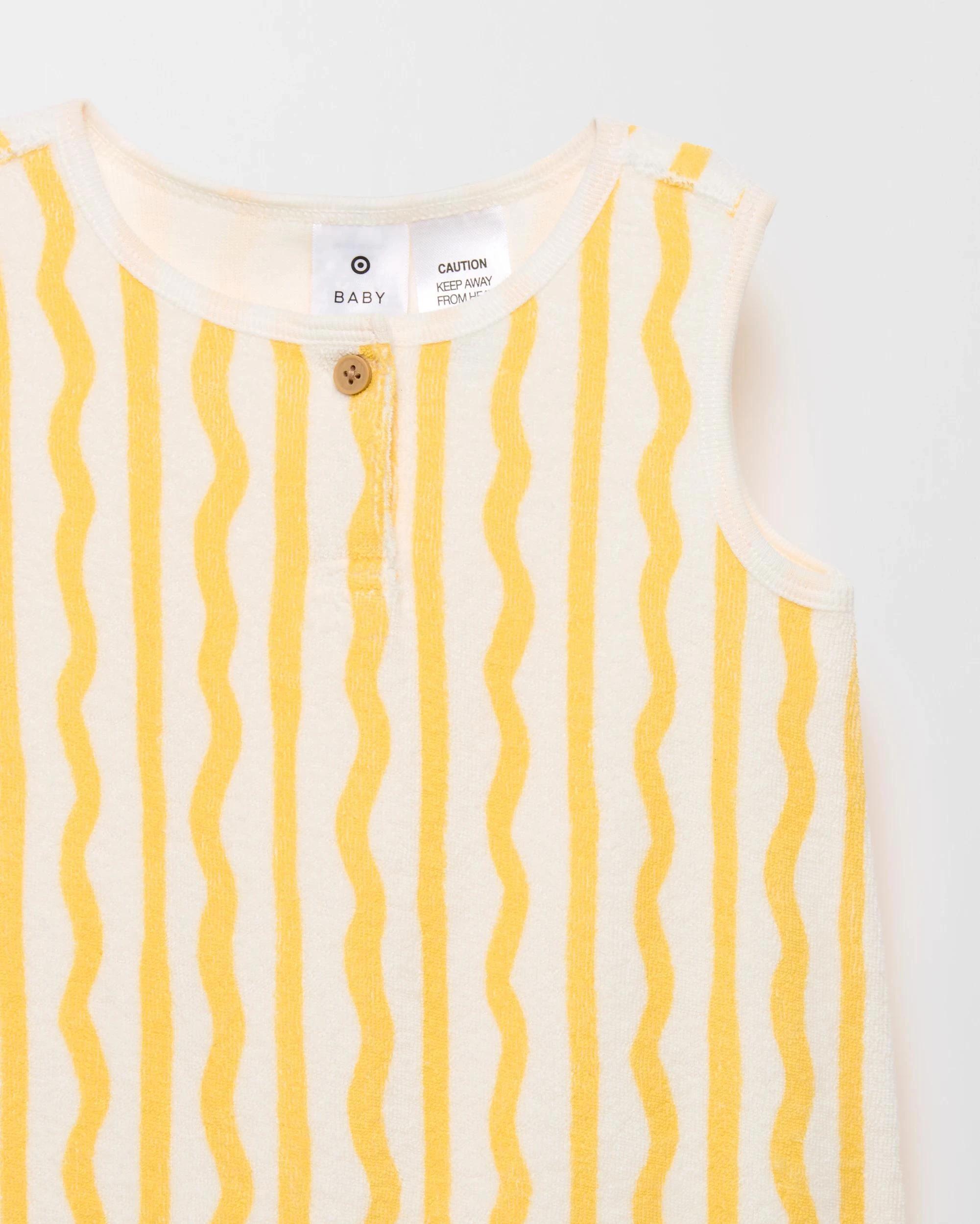 2 Target Organic Cotton Baby Terry Short Romper YELLOW STRIPE, 2 of 3