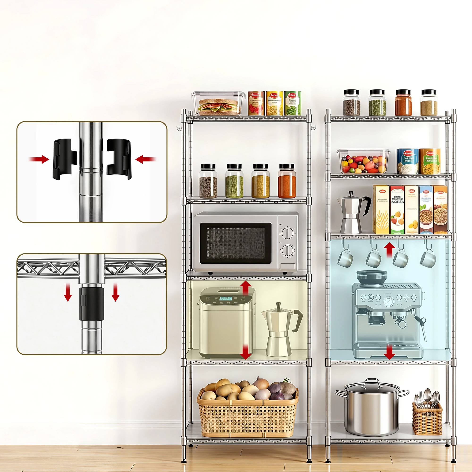 5 Artiss 5-Tier Kitchen Rack Shelf Shelving Unit Adjustable Metal Storage Shelves for Garage Laundry - Silver, 5 of 9