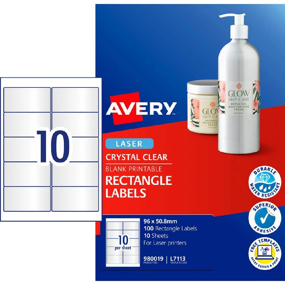 1 Avery 10UP Laser Crystal Clear Rectangle Labels 10 Sheets, 1 of 7