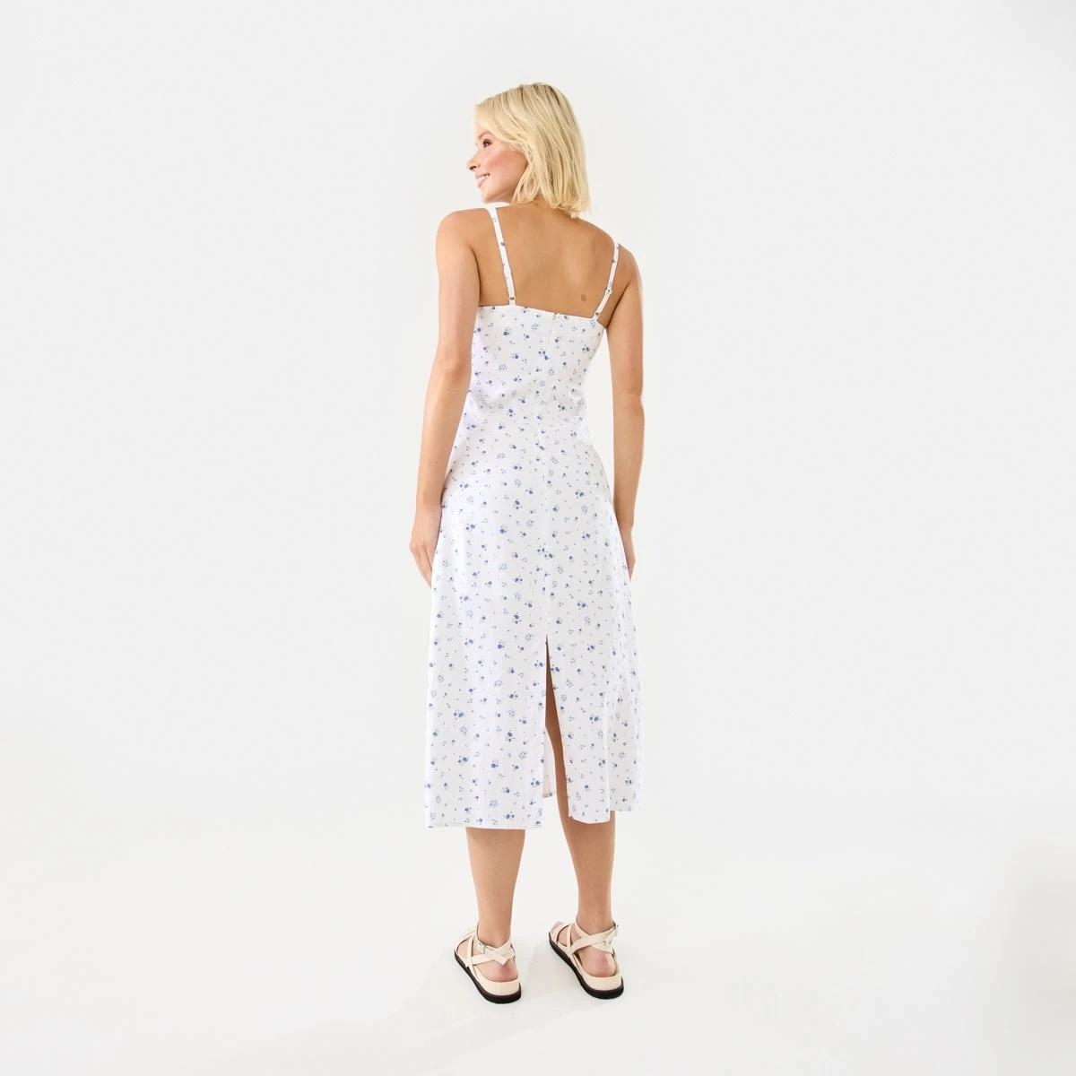 5 Sleeveless V-Neck Slip Midi Dress Blue Ditsy, 5 of 10