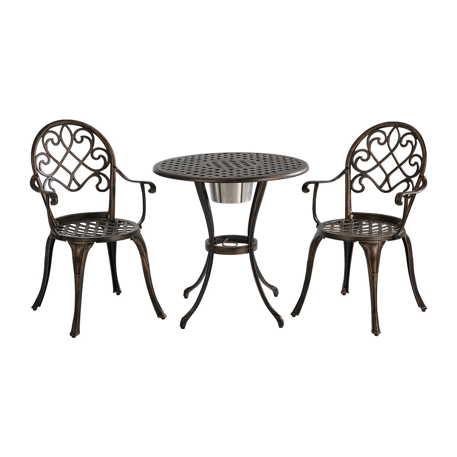 1 Livsip 3 Pieces Outdoor Patio Set Table Chairs Bistro Setting Cast Aluminium - Bronze, 1 of 7