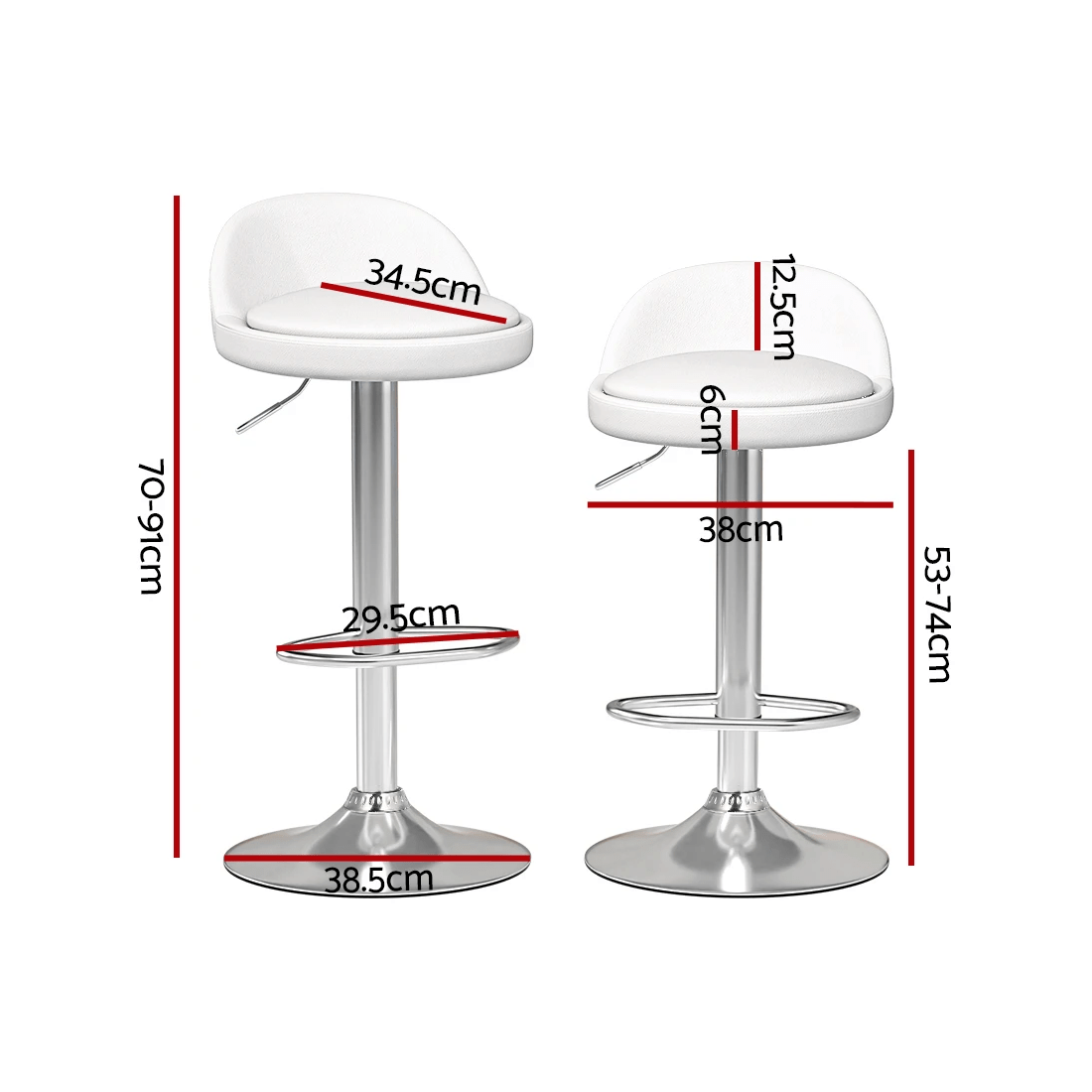 2 Artiss 2x Bar Stools PU Leather Gas Lift - White, 2 of 6