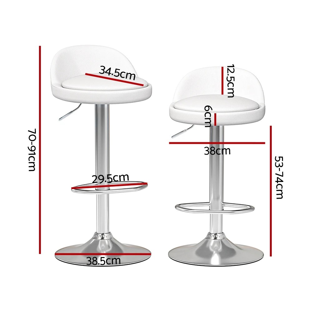 2 Artiss 2x Bar Stools PU Leather Gas Lift - White, 2 of 5