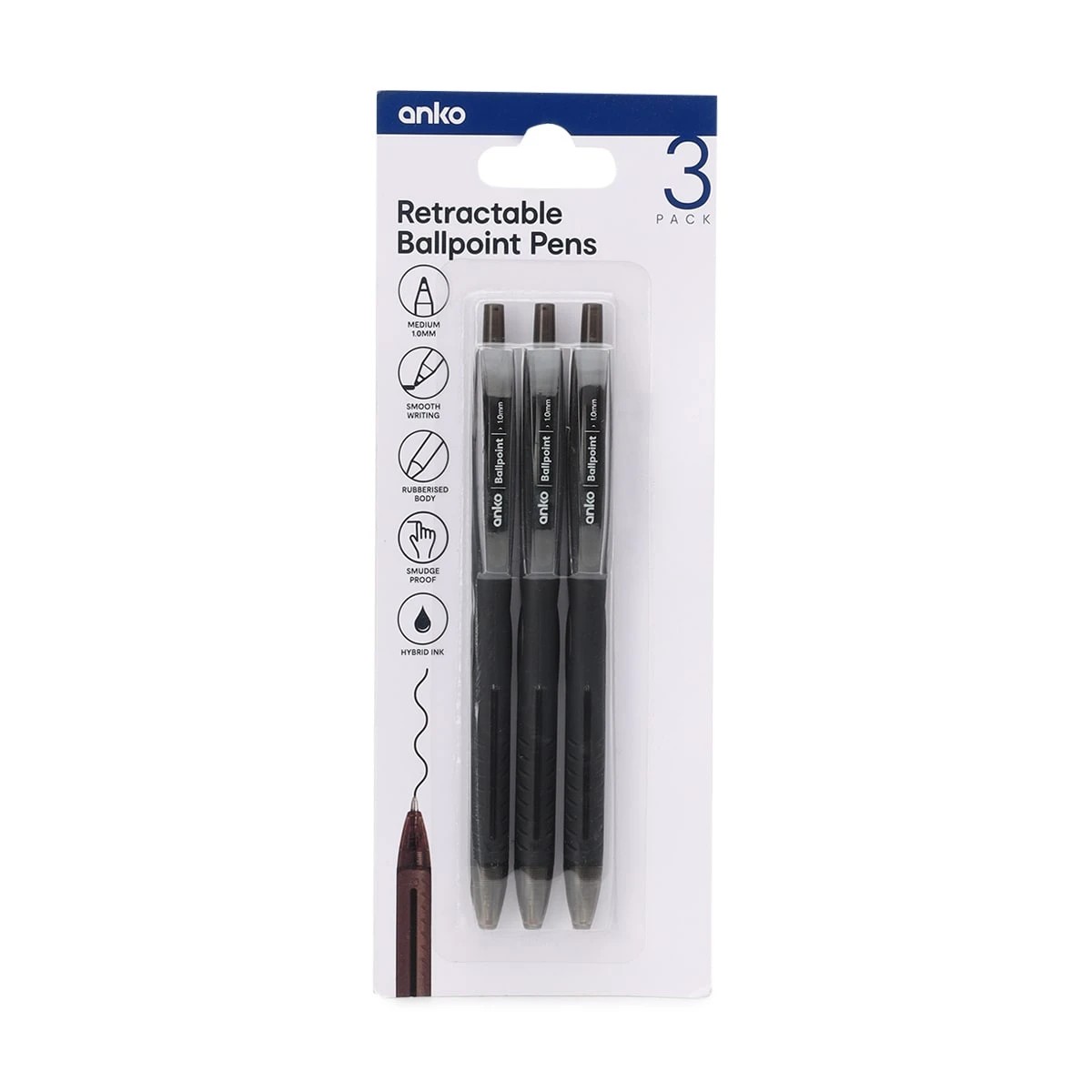 1 3 Pack Retractable Ballpoint Pens - Black, 1 of 4