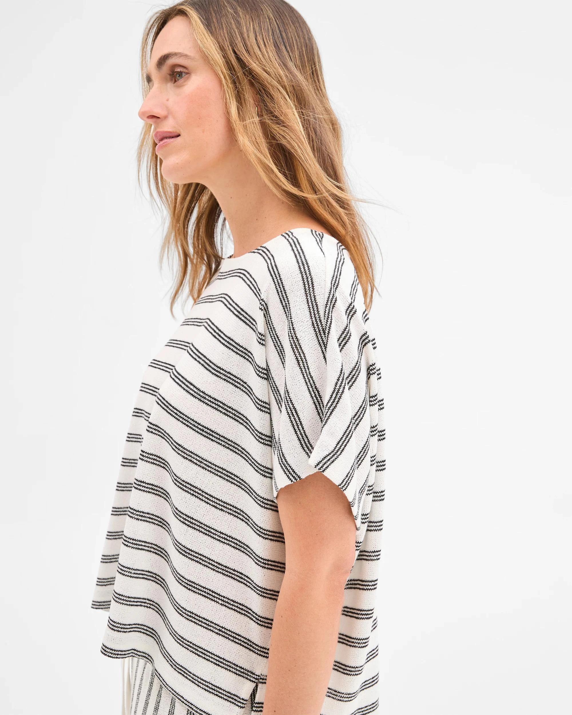 5 Target Woman Short Sleeve Textured Top CREAM/BLACK STRIPE, 5 of 6