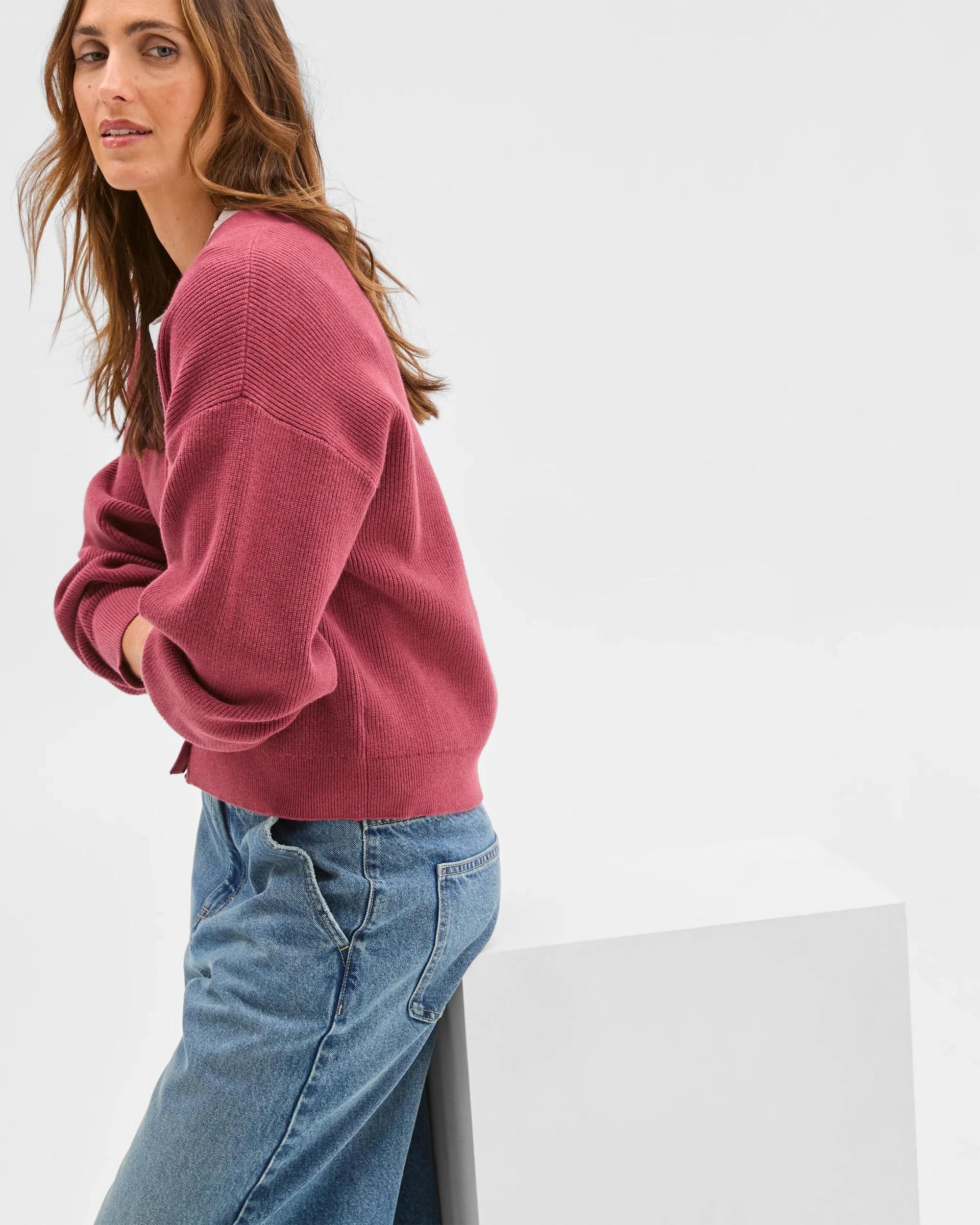 5 Target Woman Australian Cotton Blend V-Neck Rib Cardigan MULBERRY, 5 of 7