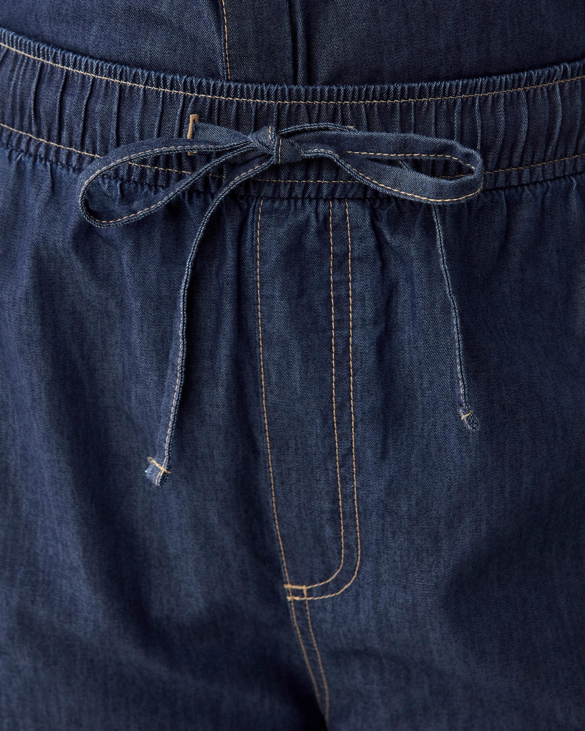 5 Curve Chambray Tie Waist Pants Dark Denim, 5 of 6