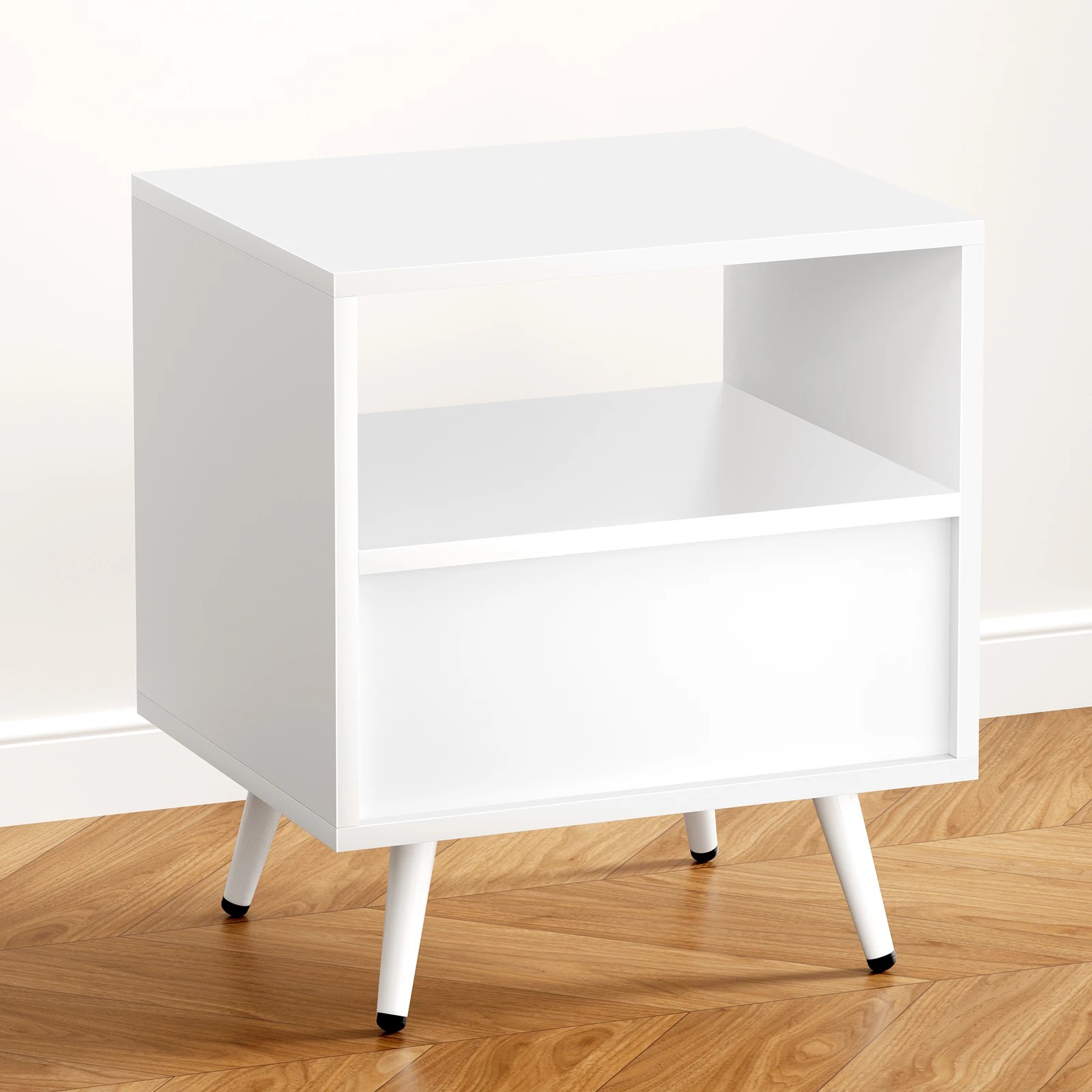 3 Alfordson 2x Bedside Table 1 Drawer Side Storage Shelf Nightstand - White, 3 of 10