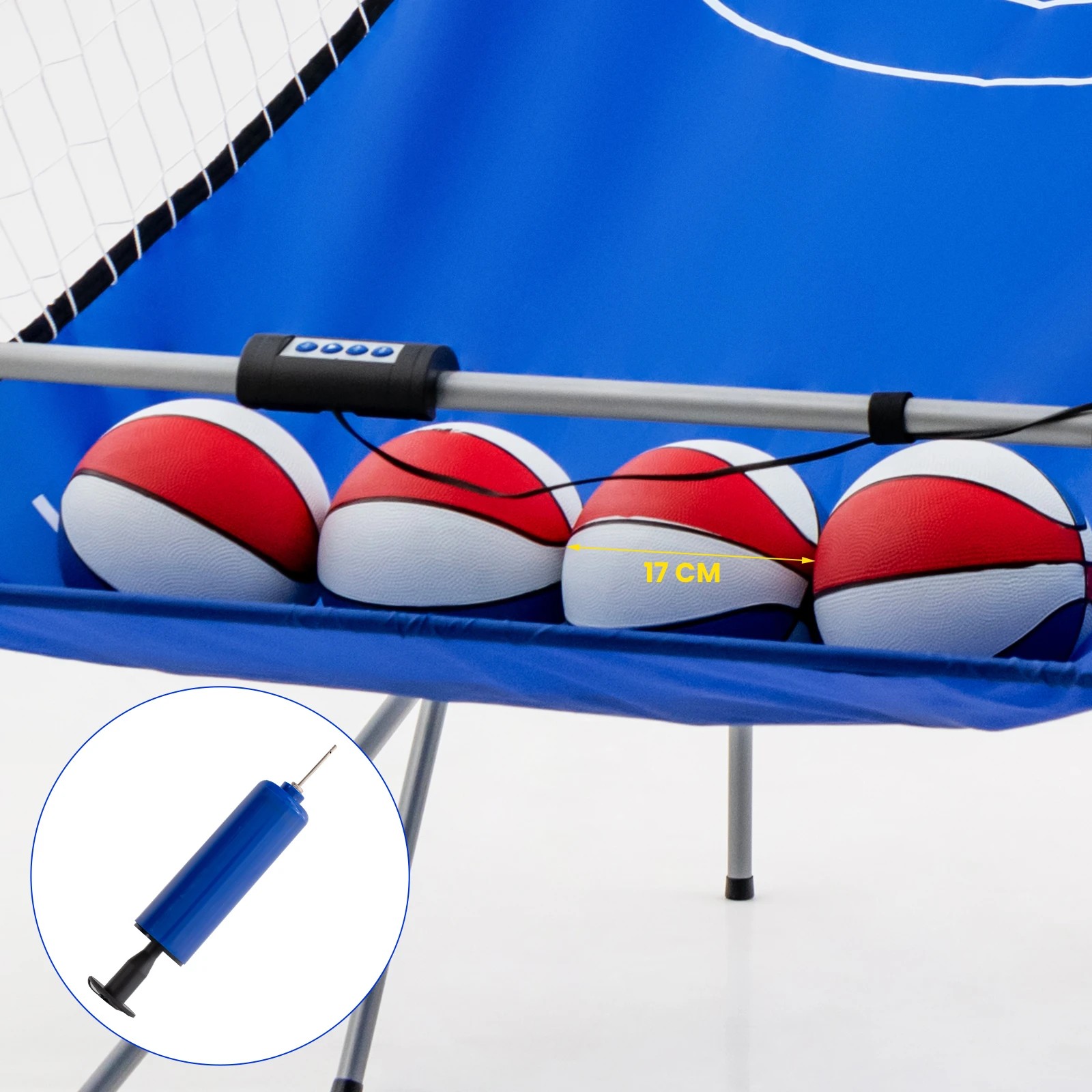 6 Costway Foldable Basketball Arcade Game Electronic Double Basketball Hoop Game w/4 Balls & Hand Pump - Blue, 6 of 7