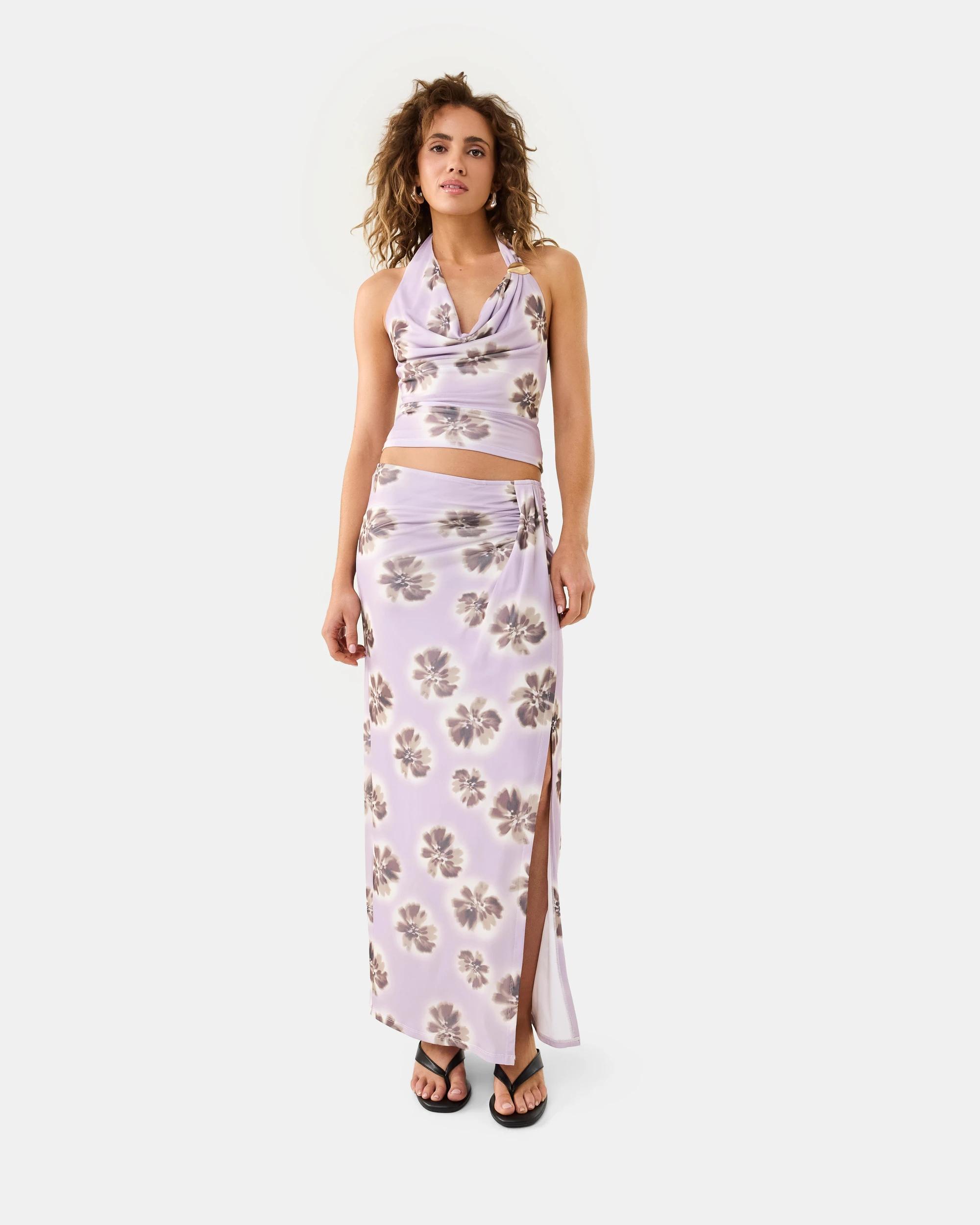 2 Mesh Twisted Maxi Skirt Pur Floral, 2 of 6