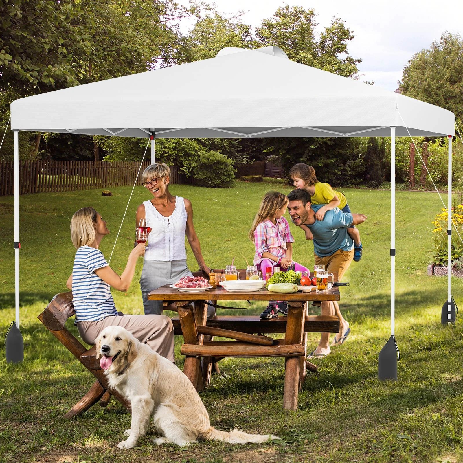 2 Costway 3 x 3m Pop up Canopy Tent w/Wheeled Bag Portable Foldable Outdoor Shelter - White, 2 of 3