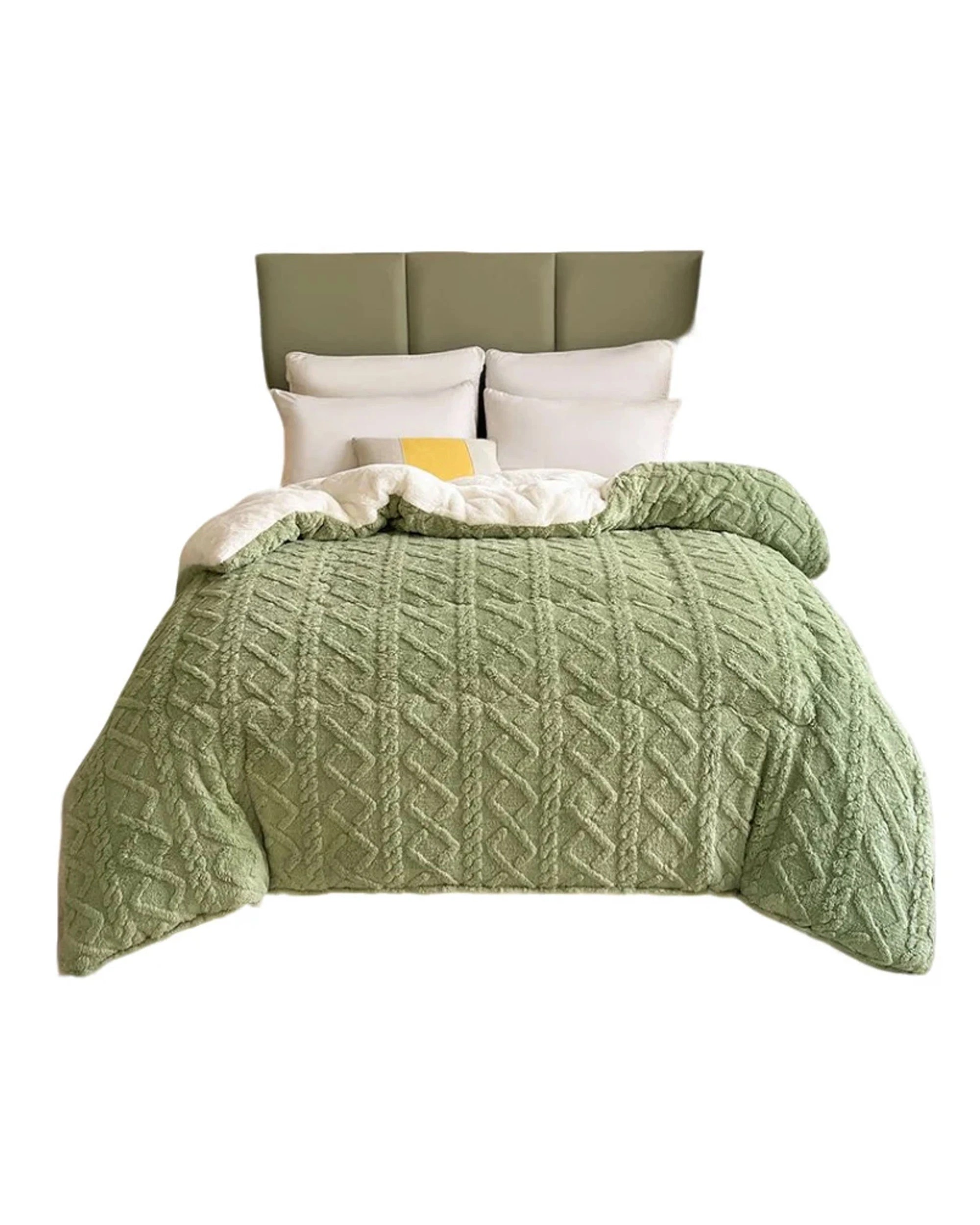 1 Cotton More Comforter Sherpa Reversible Diamond Plush Blanket 200x230cm - Green, 1 of 7
