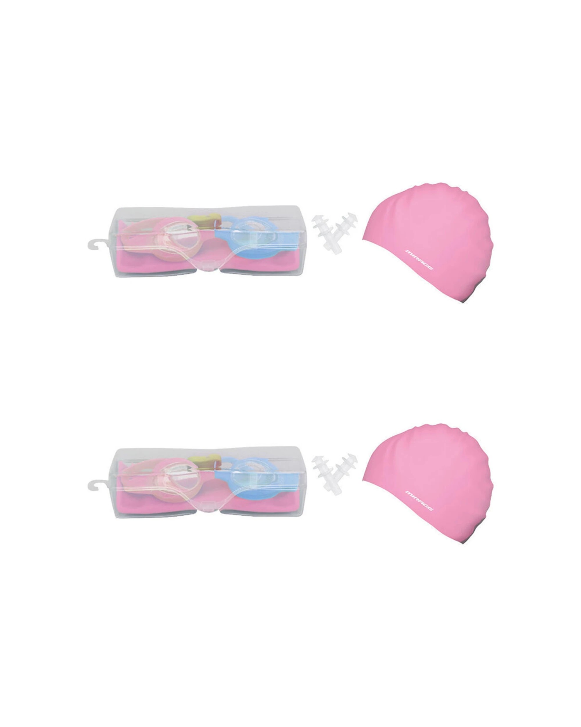 1 Mirage 2PK Kids Goggles Swim Cap Ear Plugs Swimming Pack Age 3 to 6 - Pink, 1 of 2