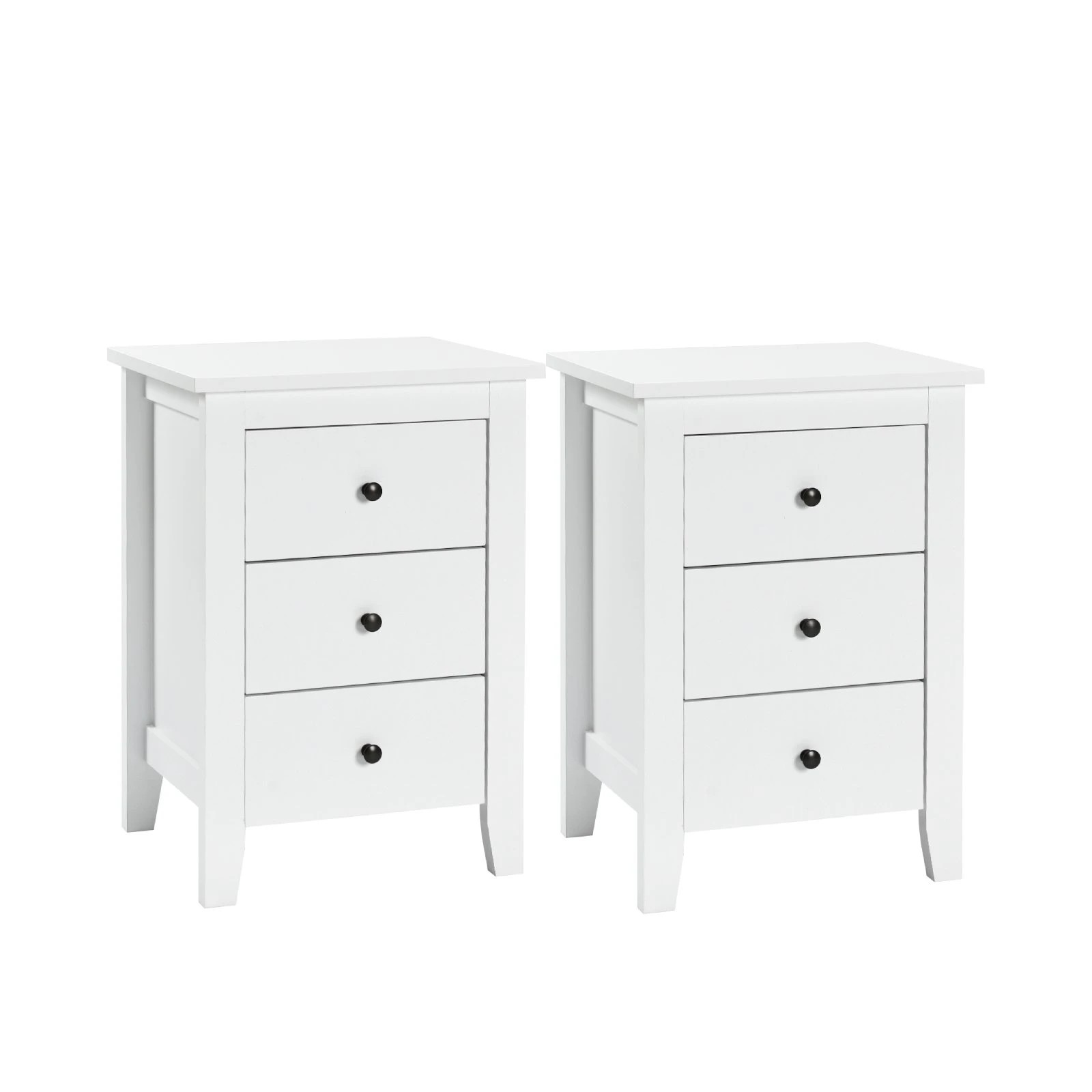 1 Costway 2x Bedside Tables Nightstand w/3 Drawers - White, 1 of 6