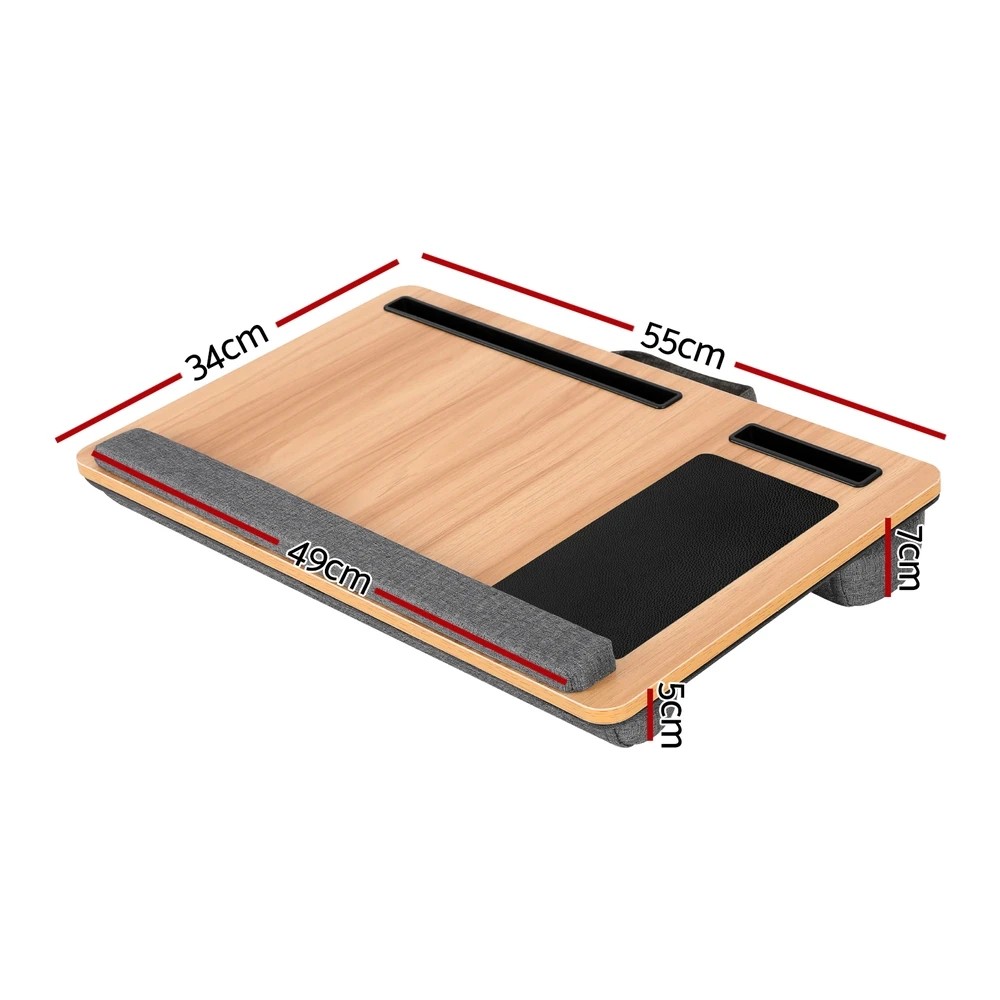 2 Artiss Lap Desk Laptop Desks Portable w/ Wrist-rest Phone Slot Mouse Pad - Brown, 2 of 5