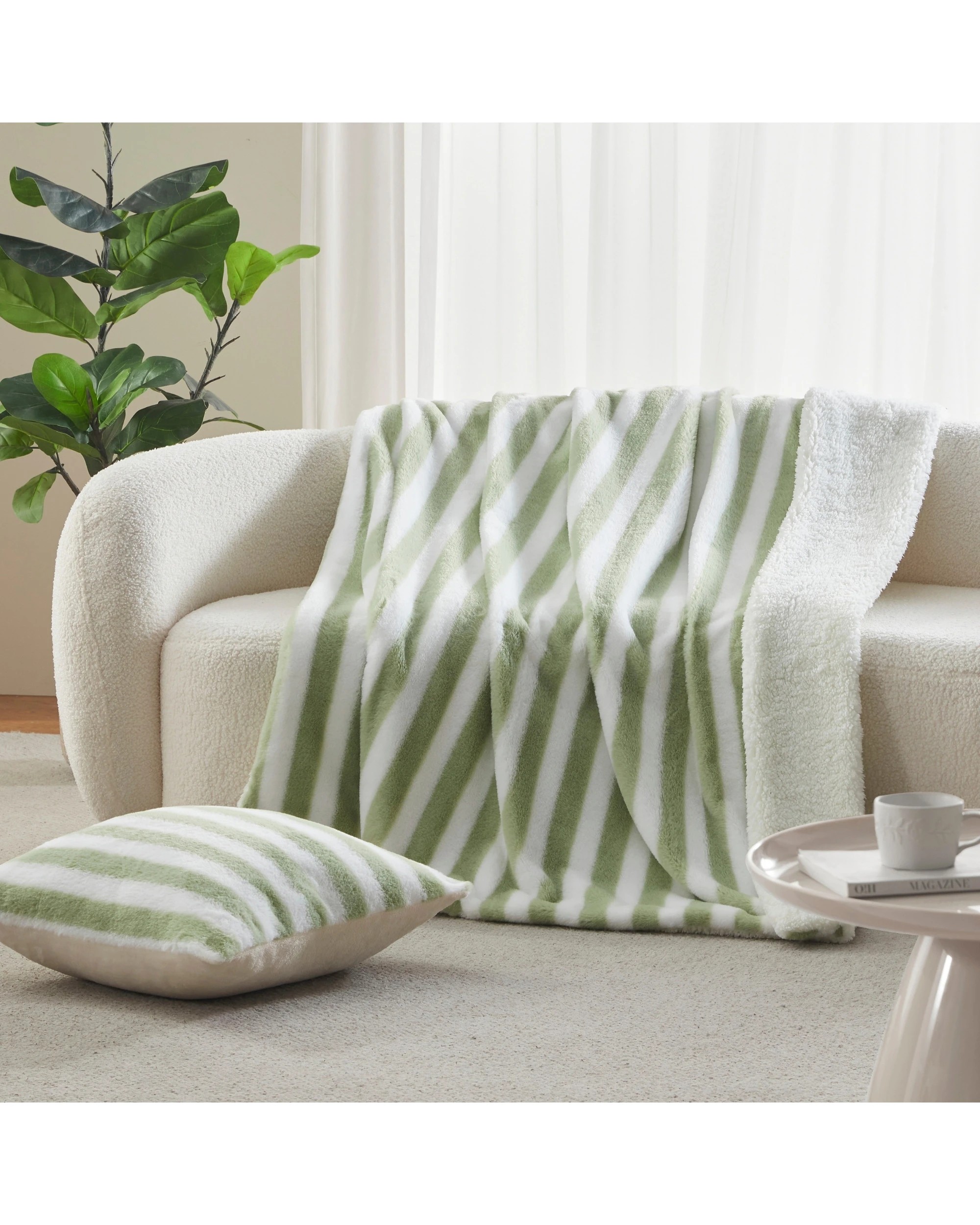 1 Dreamaker Linea Faux Fur Throw 130x170cm - Olive, 1 of 7