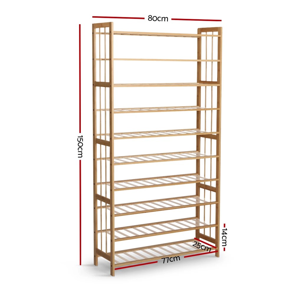 3 Artiss Shoe Rack Cabinet Bamboo 10-tier 50 Pairs - Natural, 3 of 7