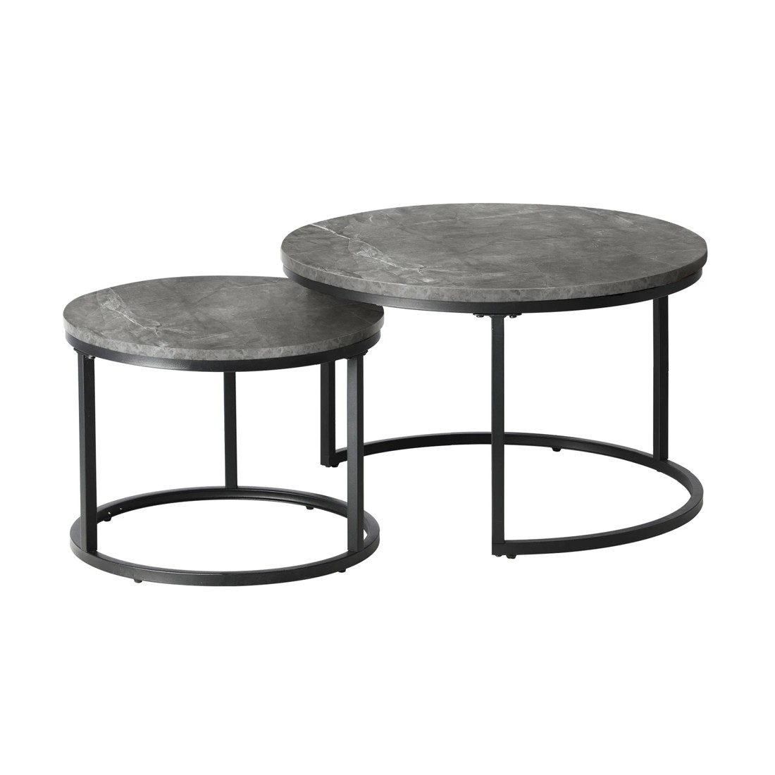 9 Oikiture Set Of 2 Coffee Table Round Marble-like Nesting Side Tables
 - Grey, 9 of 10