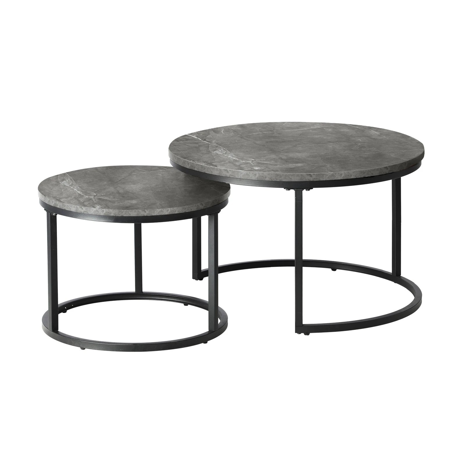 9 Oikiture Set Of 2 Coffee Table Round Marble-like Nesting Side Tables
 - Grey, 9 of 10
