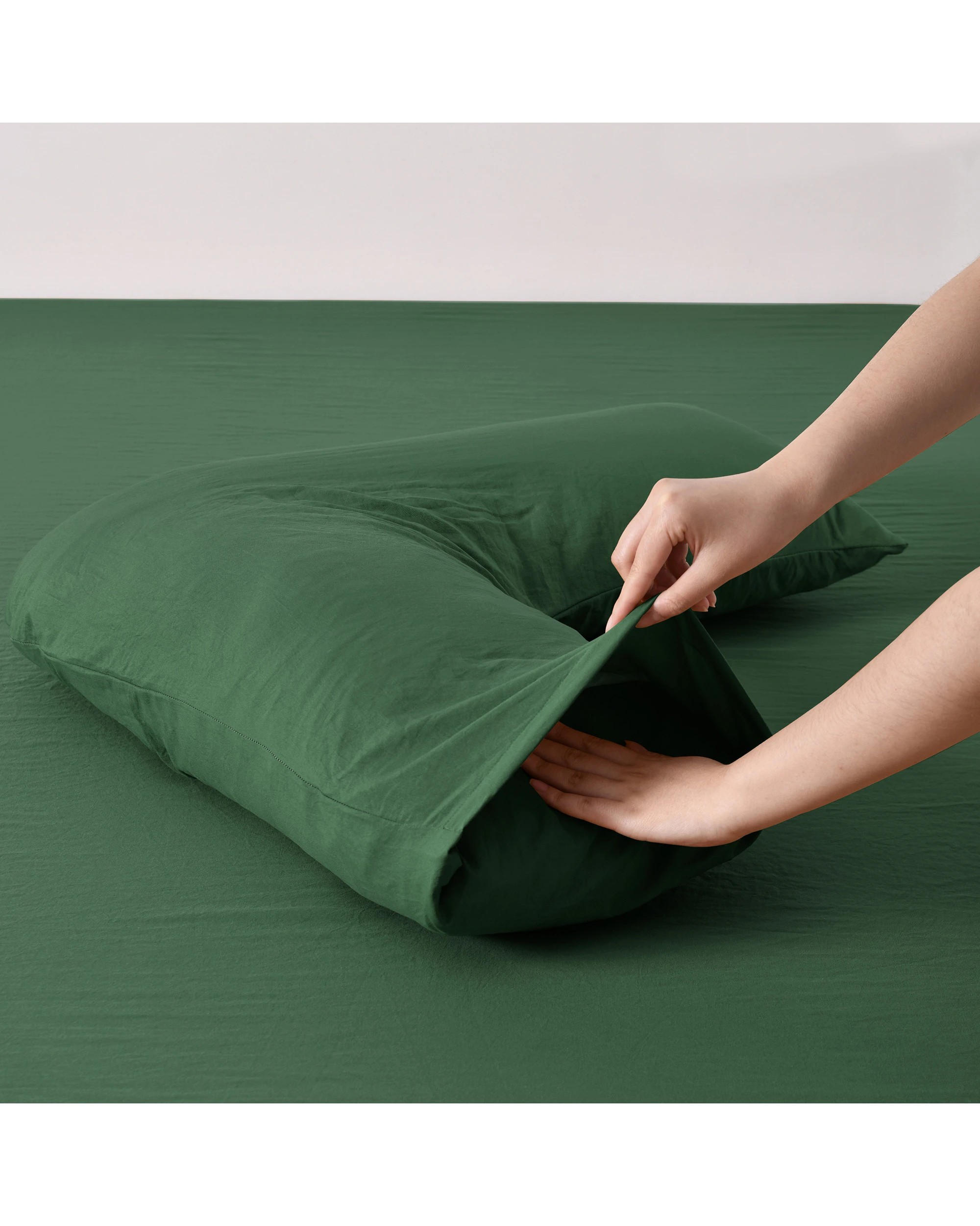 3 Dreamaker Superfine Washed Microfibre V-Shape Pillowcase Twin Pack - Hunter Green, 3 of 5