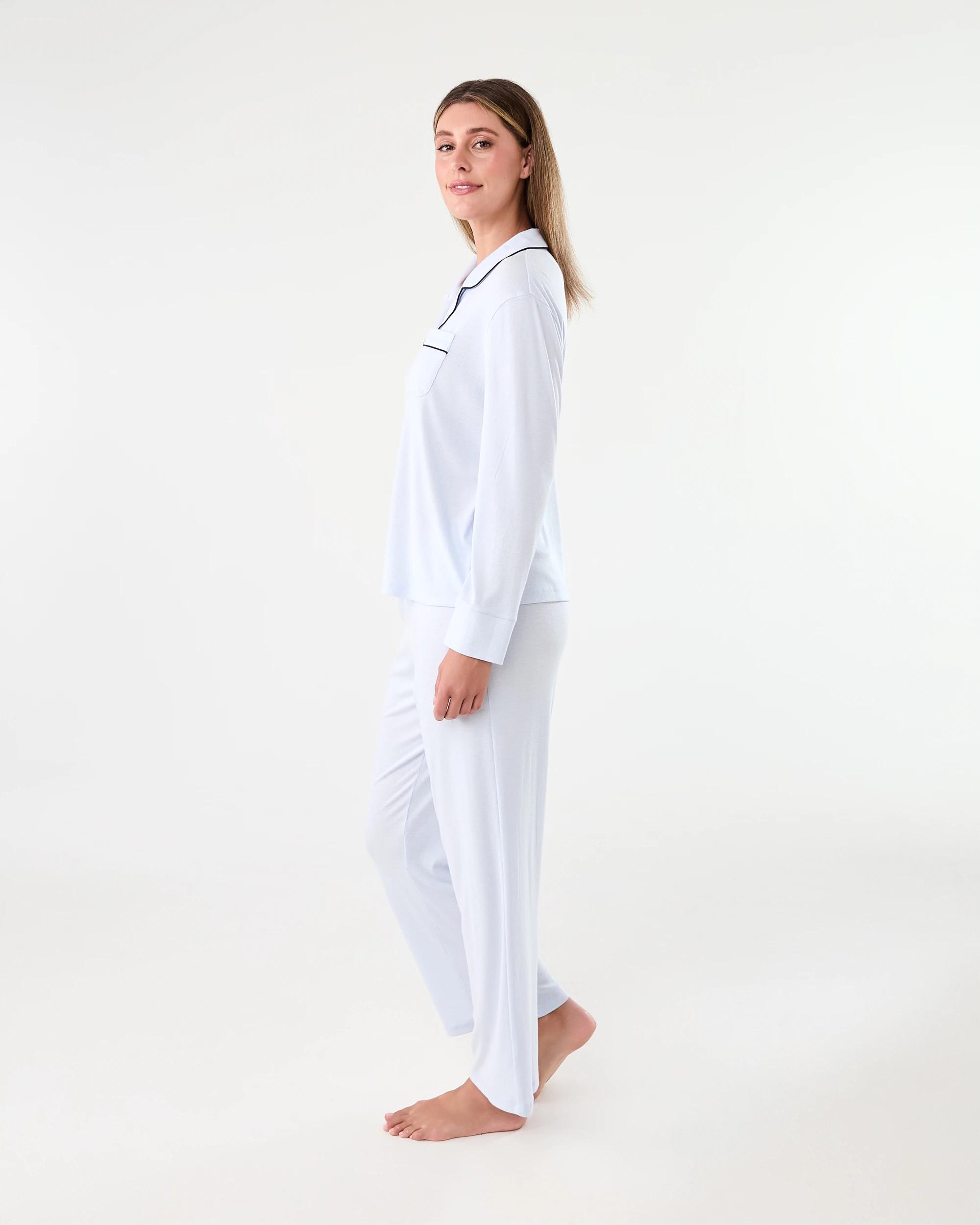 2 Long Sleeve Top and Pants Comfort Rib Pyjama Set Halo Blue, 2 of 8