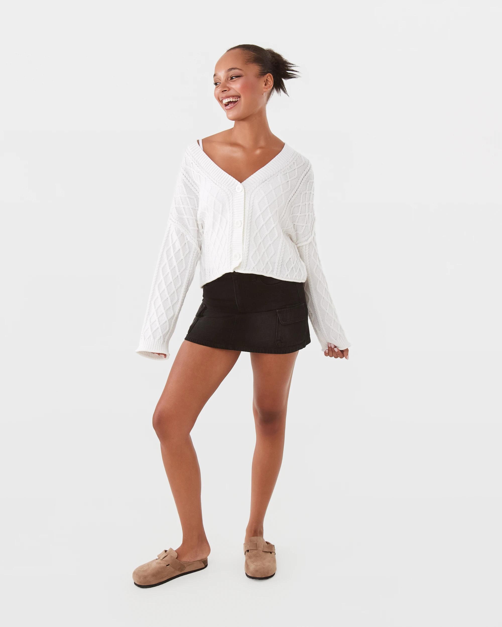 2 Oversized Cable Cardigan Snw White, 2 of 8