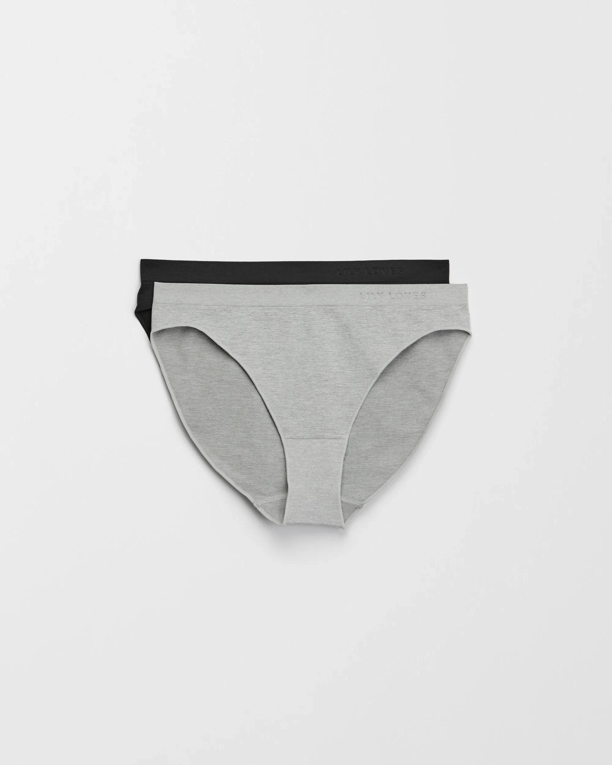 1 Lily Loves 2 Pack Seamfree Embossed Bikini Briefs - Lily Love BLACK / GREY MARLE, 1 of 5