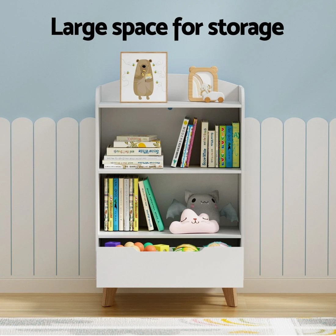 7 Keezi Kids Bookshelf 3 Tiers Storage Children Bookcase Toys Organiser Drawer - White, 7 of 8