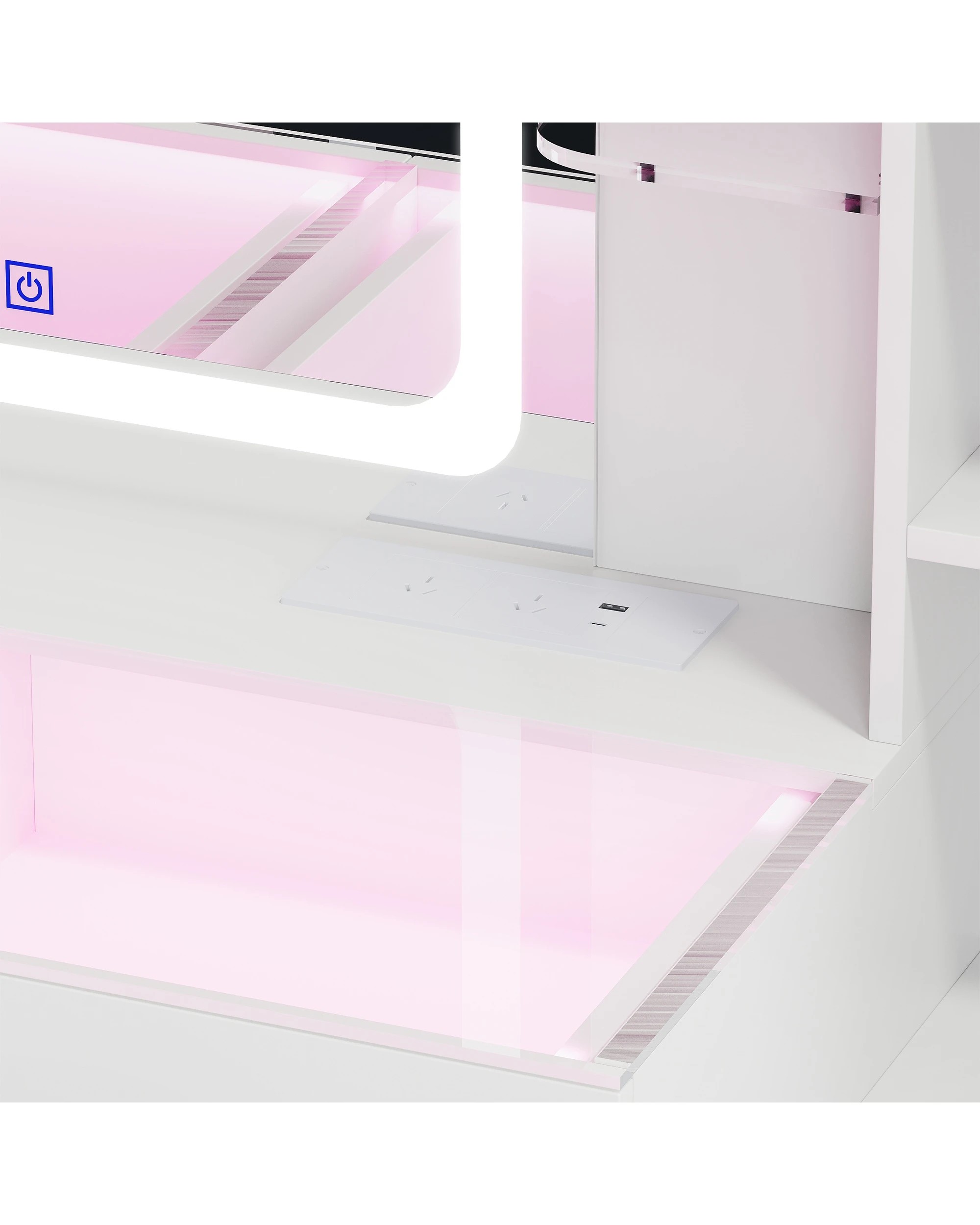 9 Advwin Dressing Table Vanity Desk Glass Top Drawer Wireless Charging LED Light - White, 9 of 10