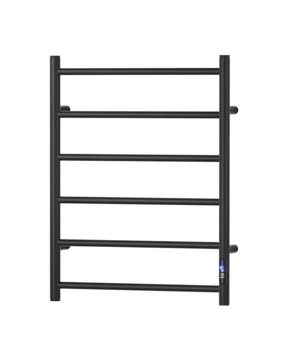 Devanti Heated Towel Rail 6 Round Bars  with Timer Electric Heater Warmer - Black
