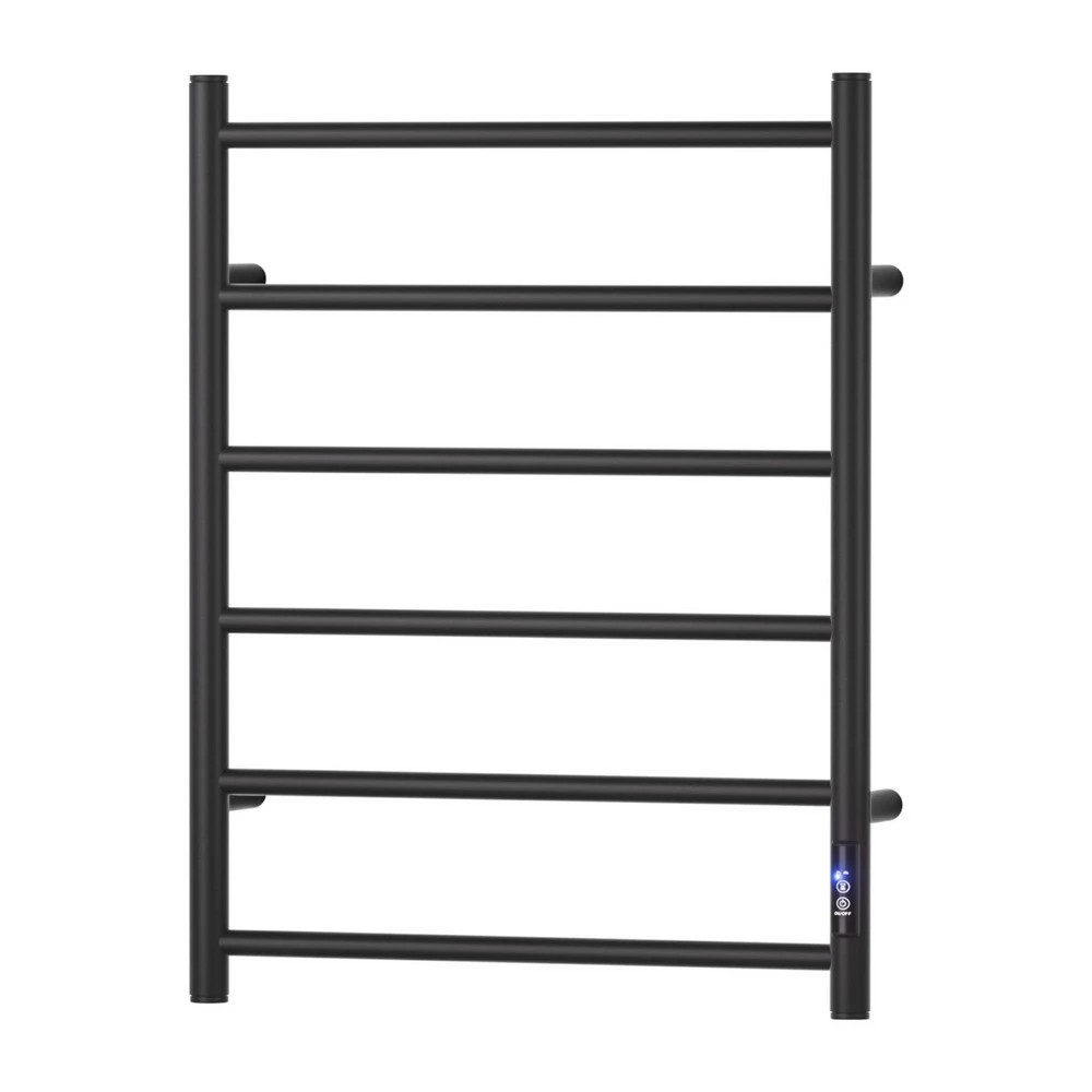 1 Devanti Heated Towel Rail 6 Round Bars  with Timer Electric Heater Warmer Rack - Black, 1 of 6
