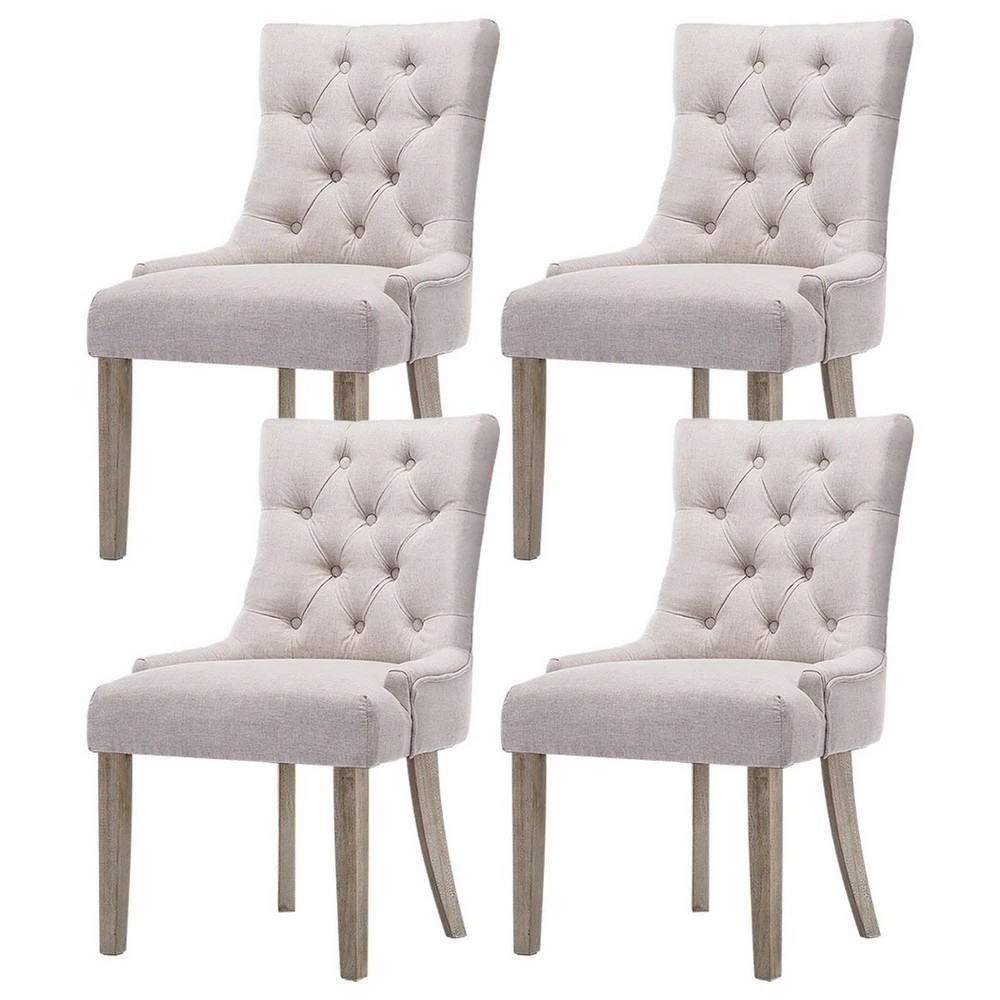 1 Artiss Dining Chairs Set of 4 Linen French Provincial - Beige, 1 of 5