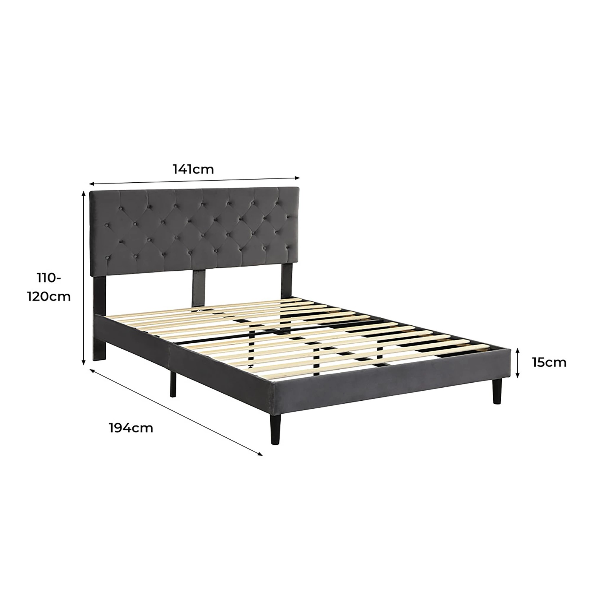 3 Levede Double Bed Frame Velvet - Grey, 3 of 6