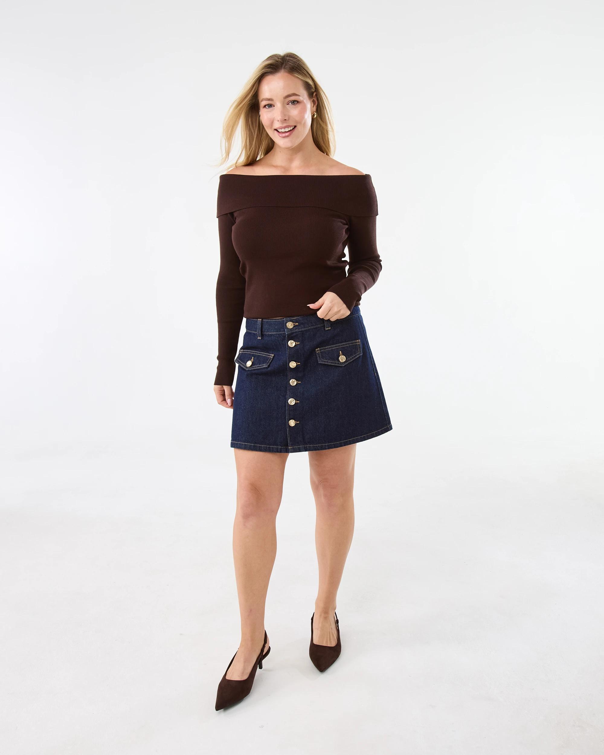 2 Long Sleeve Off Shoulder Top Melt Brown, 2 of 6