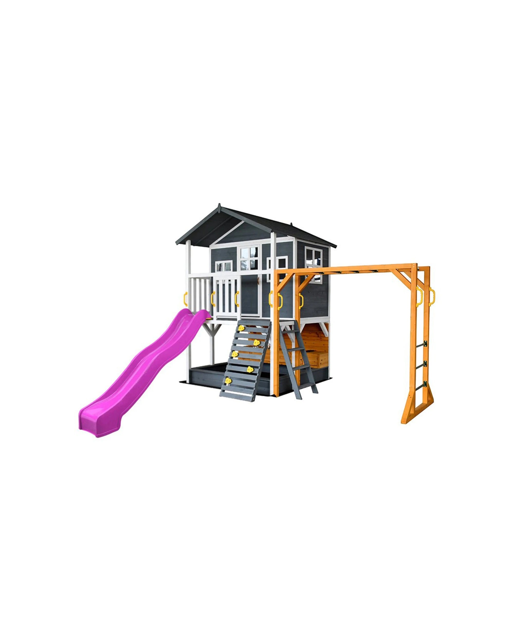 1 KIDZSHACK Caboodle Kids Cubby House With Mud Kitchen Monkey Bar Slide - Purple, 1 of 1